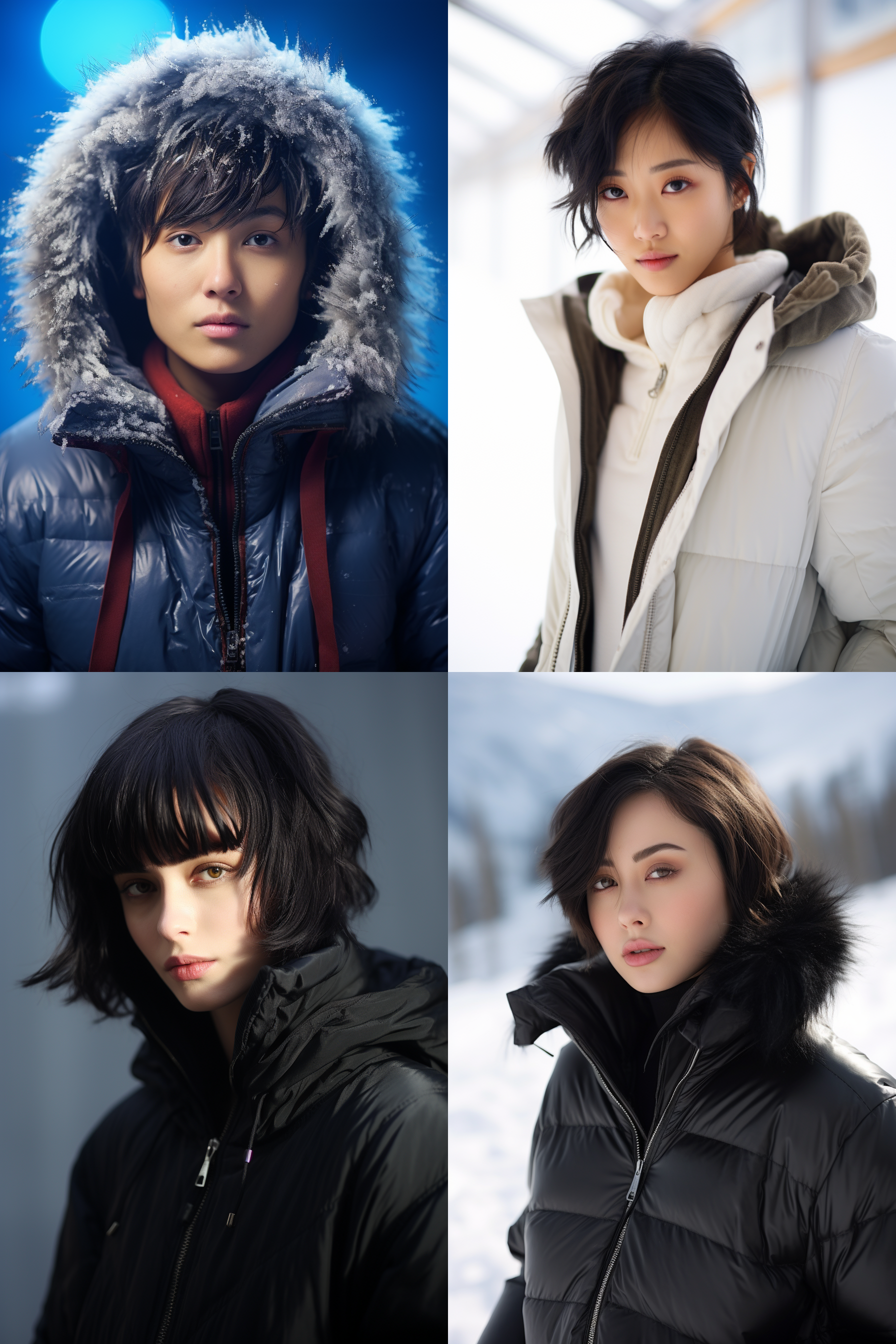 中国短发女孩人像，冬季羽绒服，明亮环境，超高清摄影图