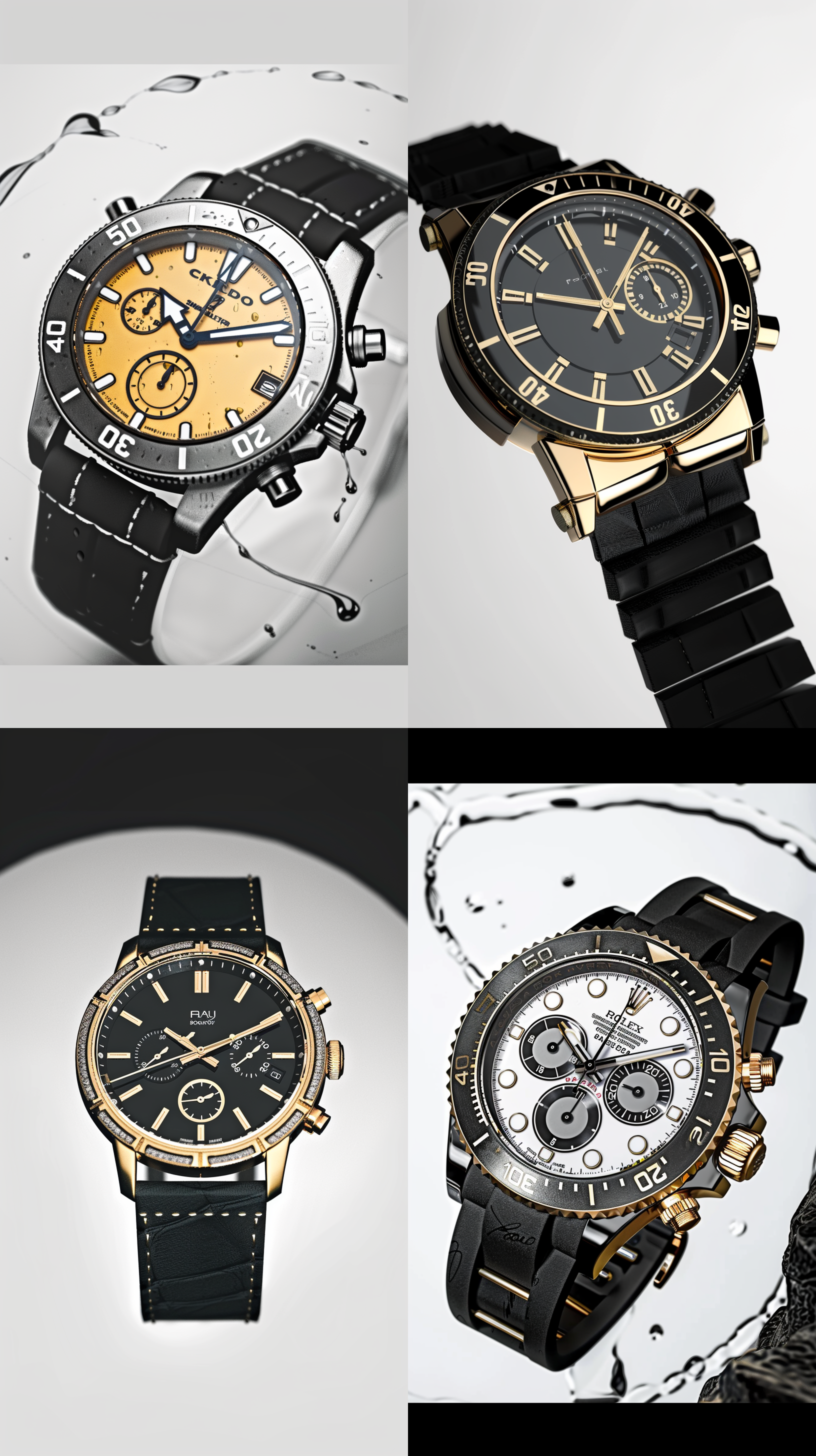 产品摄影，手表，c4d风格::3，柔和的光线，深色背景，奢侈品牌，金属感，no sketch 摄影纪实 oc渲染器 正视 特写 黑金 黄水晶 碳纤维 丁达尔效应 干净背景