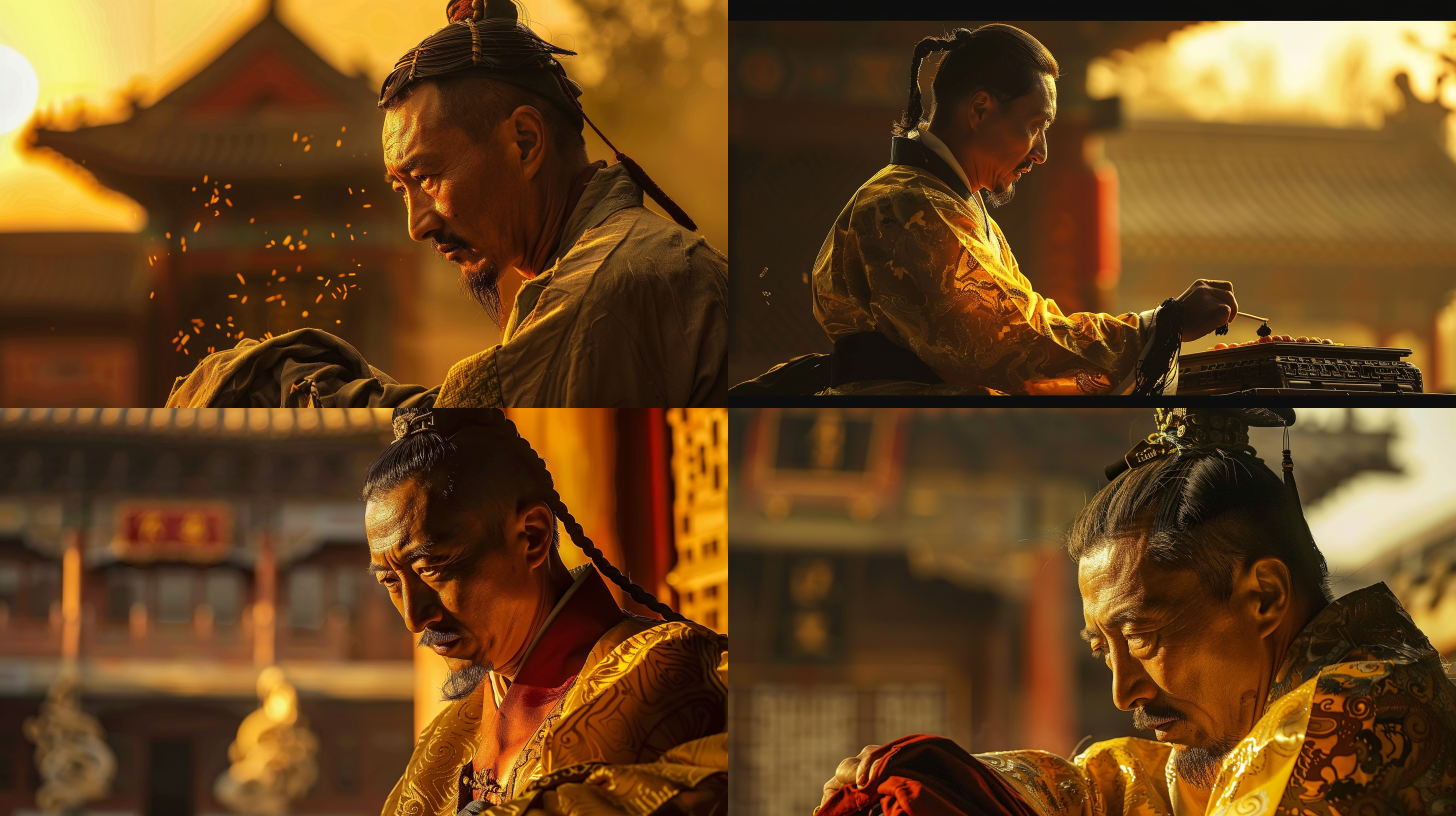 男人梳着辫子，前额没有头发