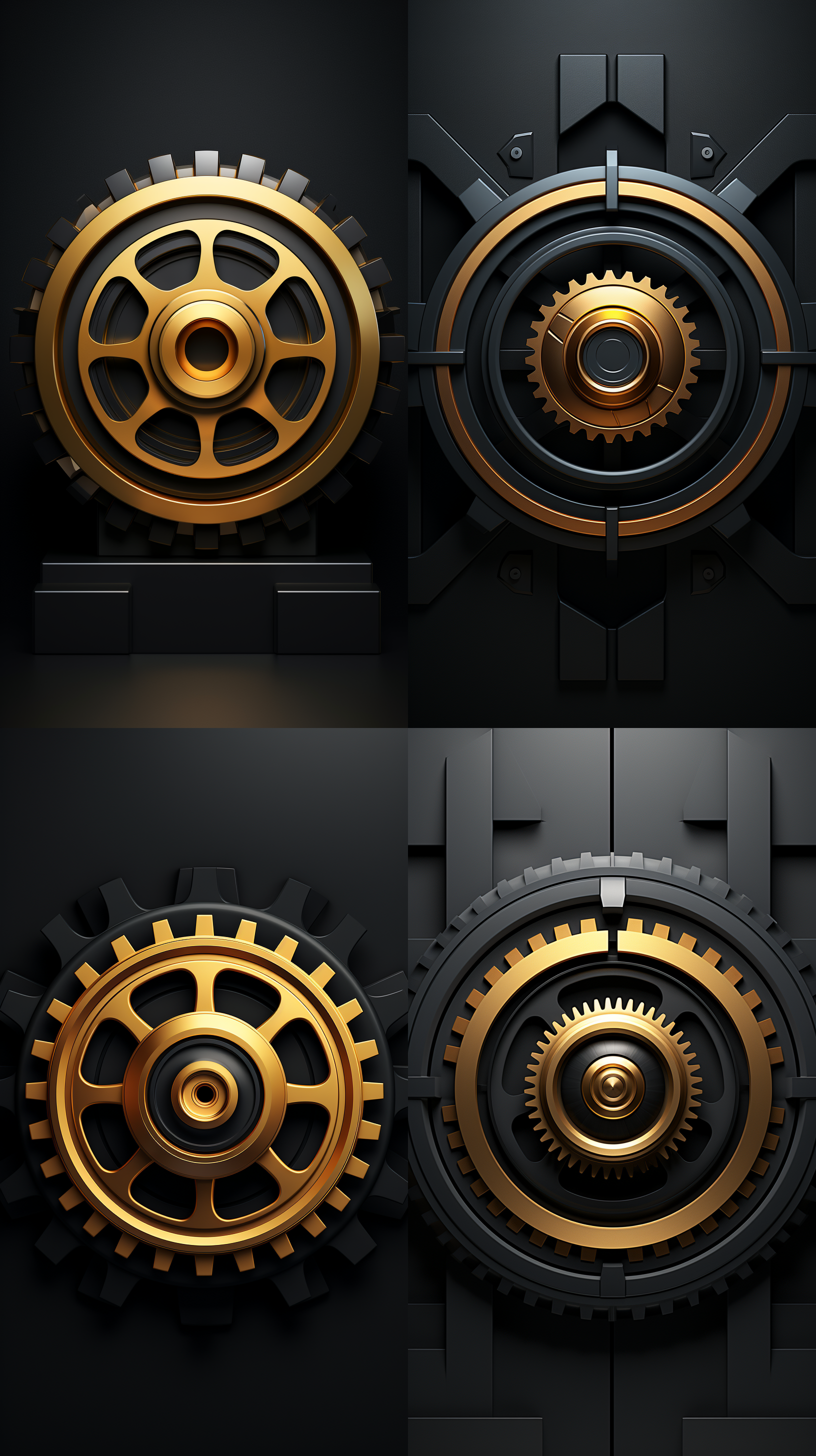 图标移轴，渐变的黑色和金色，明暗对比，透明的磨砂，3d图标渲染，转动的齿轮，干净背景，3d等距，砂玻璃，机械风格，极简主义
