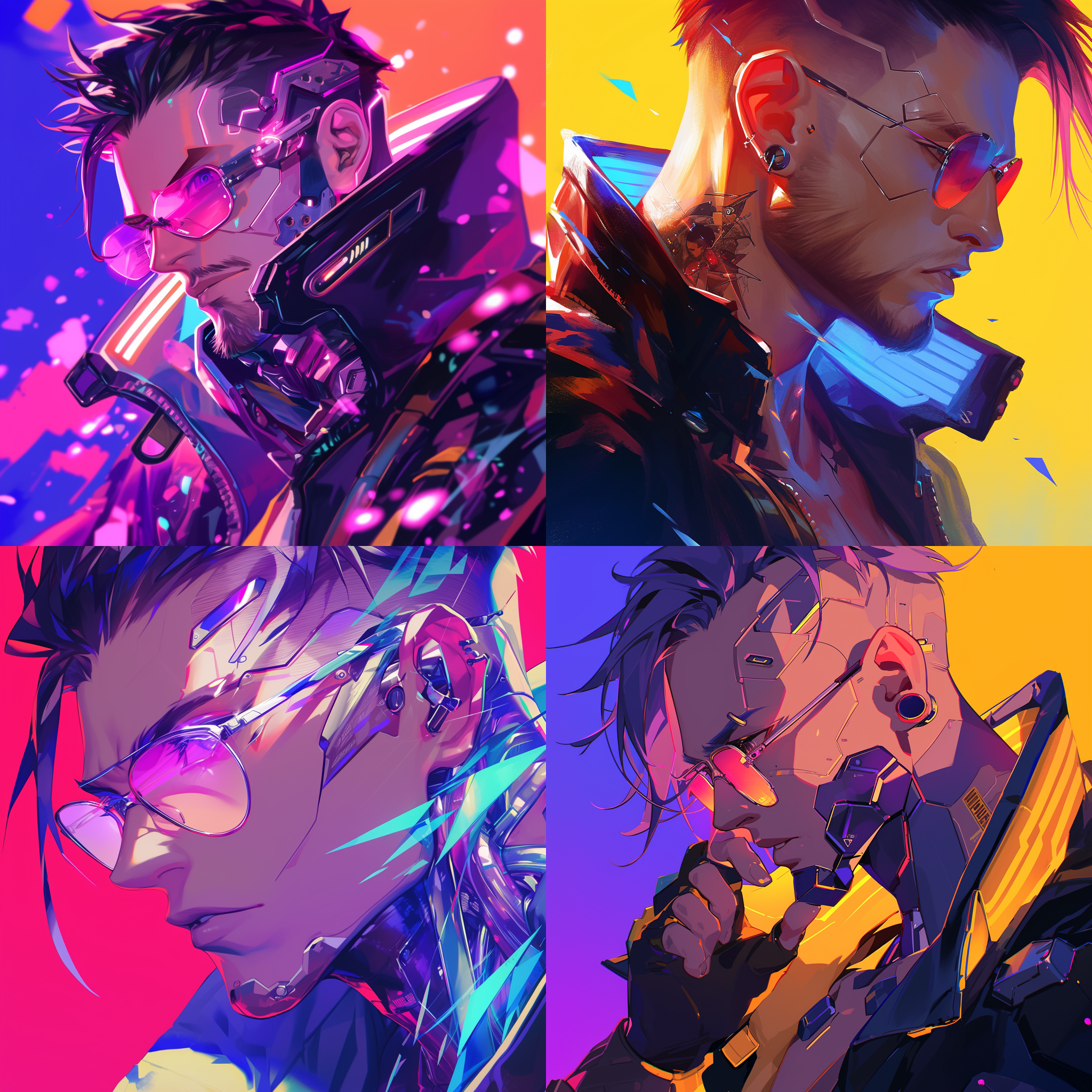 赛博朋克2077，超帅男生，精致面容 id，白皙的皮肤，朋克眼镜，朋克装扮，面部特写，中心构图，色彩鲜艳，明亮的光线，超高细节，超高清，32k