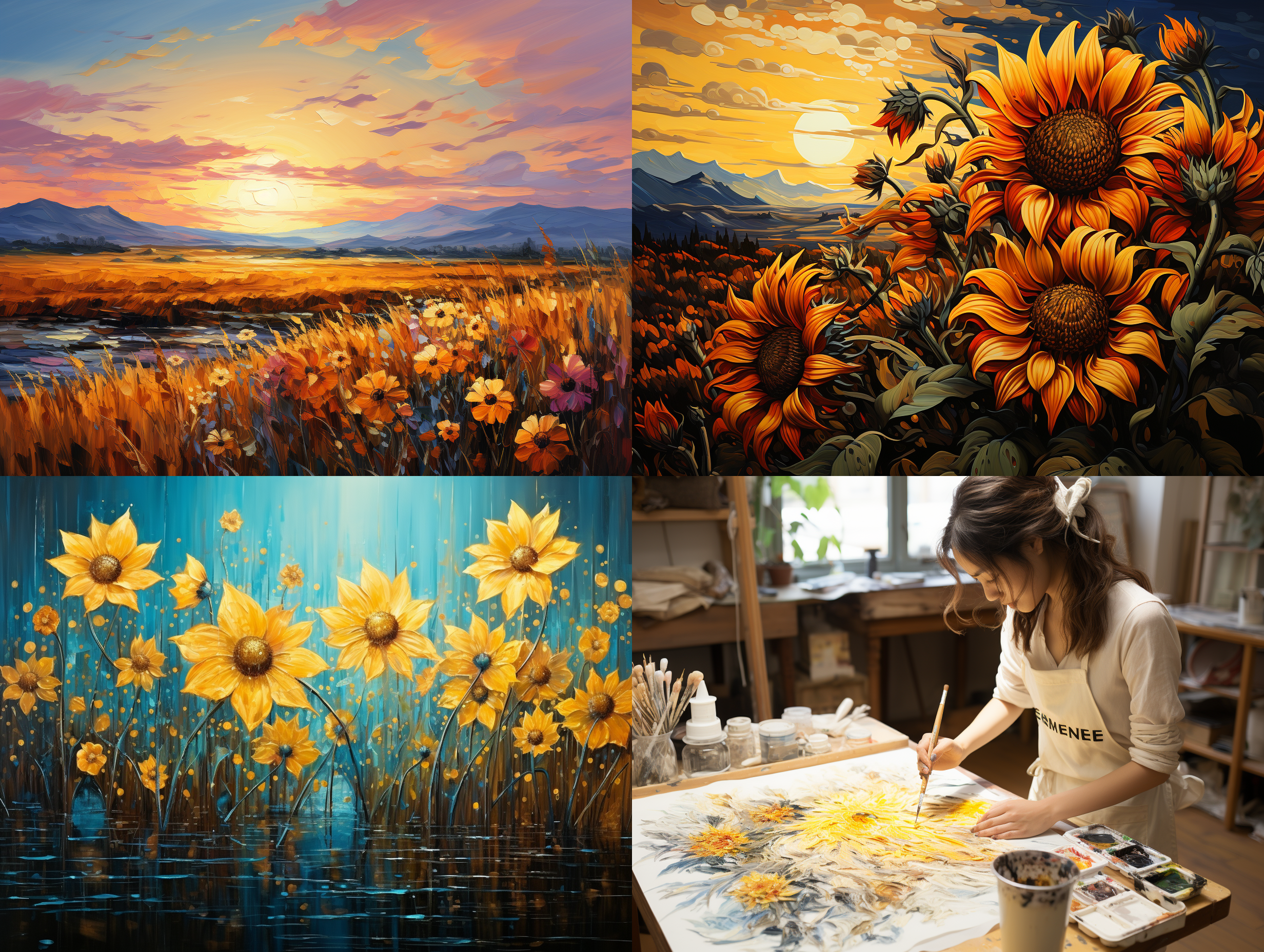 向日葵，莫奈油画风格