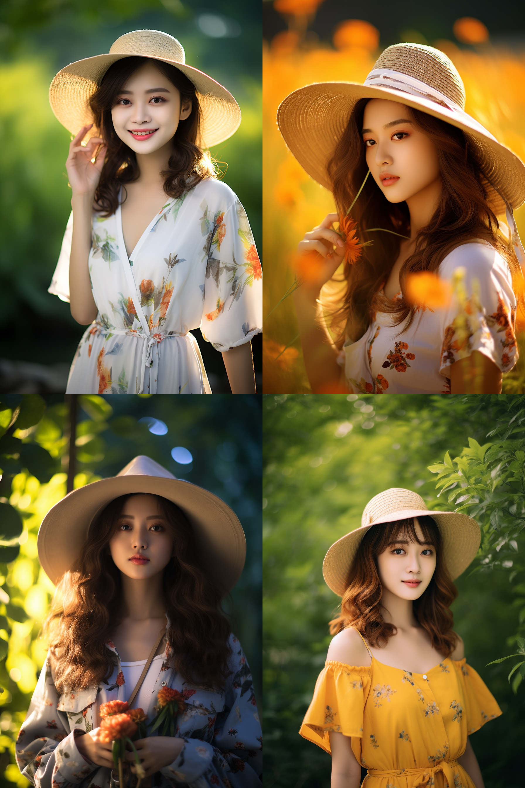 中国女孩，夏季服饰，夏日摄影，明亮光线， 清新自然，户外风景，肖像模式，中焦镜头，自然姿态，