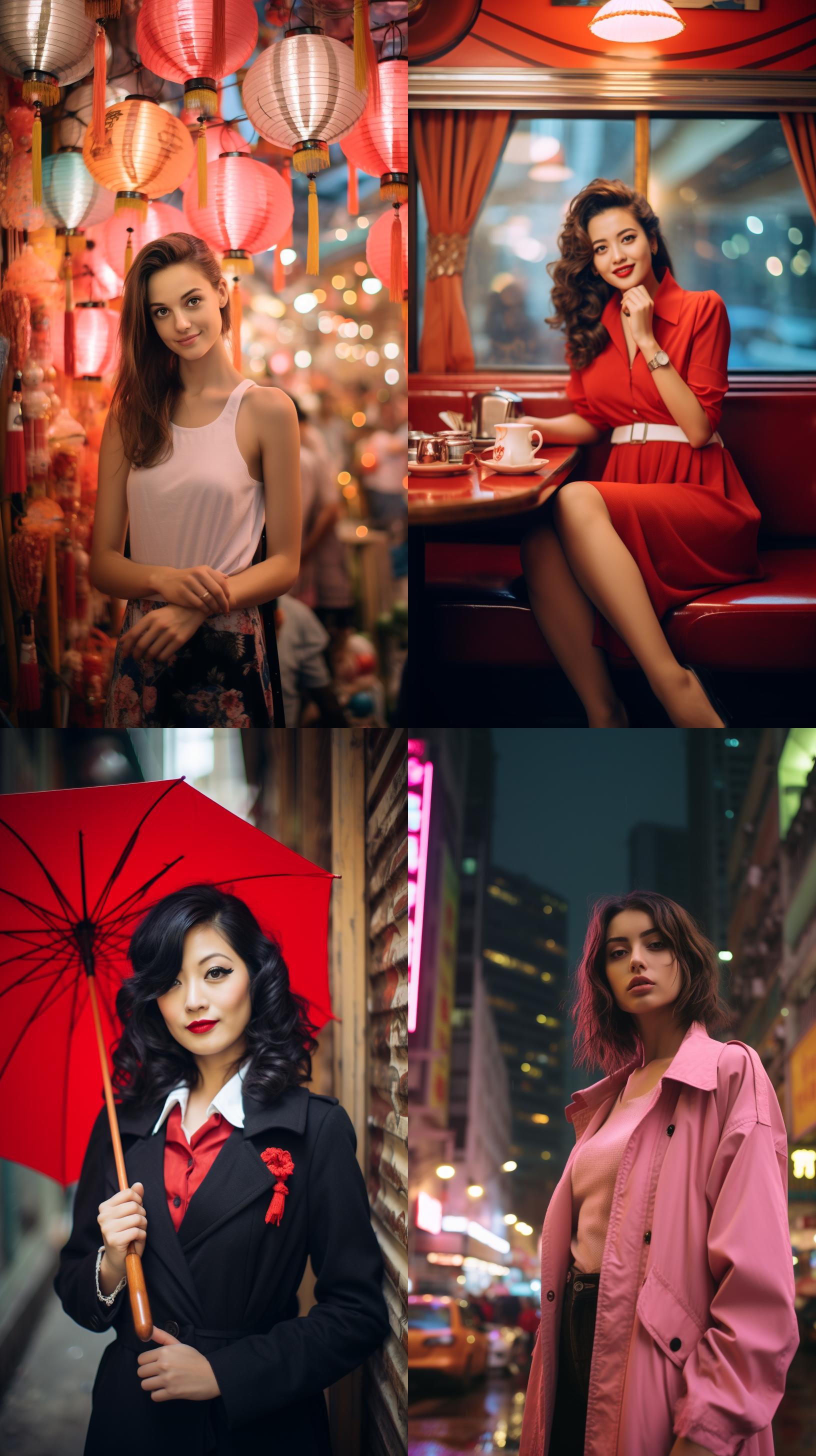 明亮色调，复古港风中国人像，肖像镜头，柔和光线