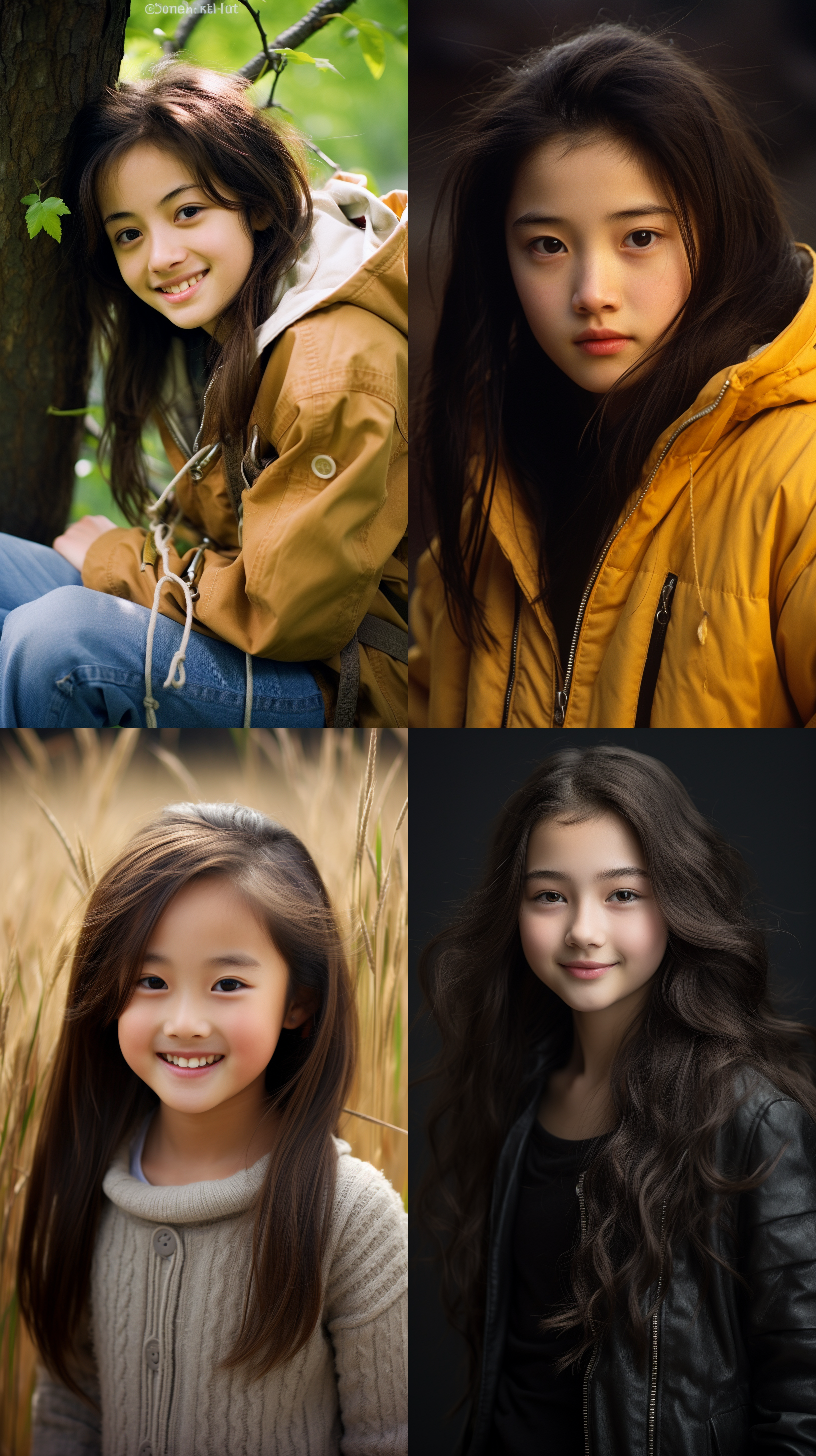 12岁中国少女，面带微笑，肖像镜头，明亮光线，明亮色调，自然环境，清晰焦点，柔和阴影，温暖色彩，自然肤色，纯真表情。