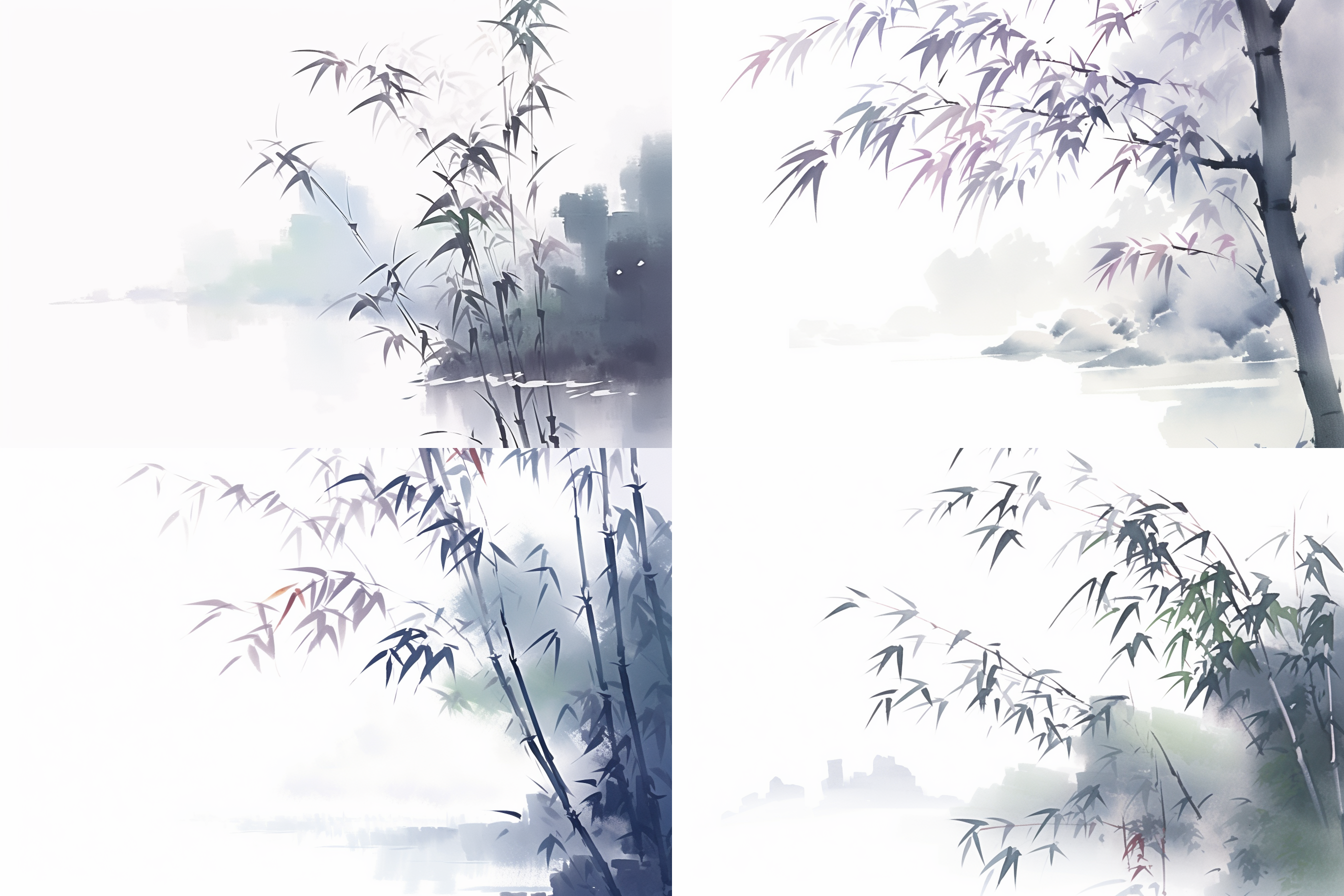 中国水彩画，草木，细腻笔触，自然风景，山水画风格，清新色调，植物元素，柔和光线，静态，和谐。