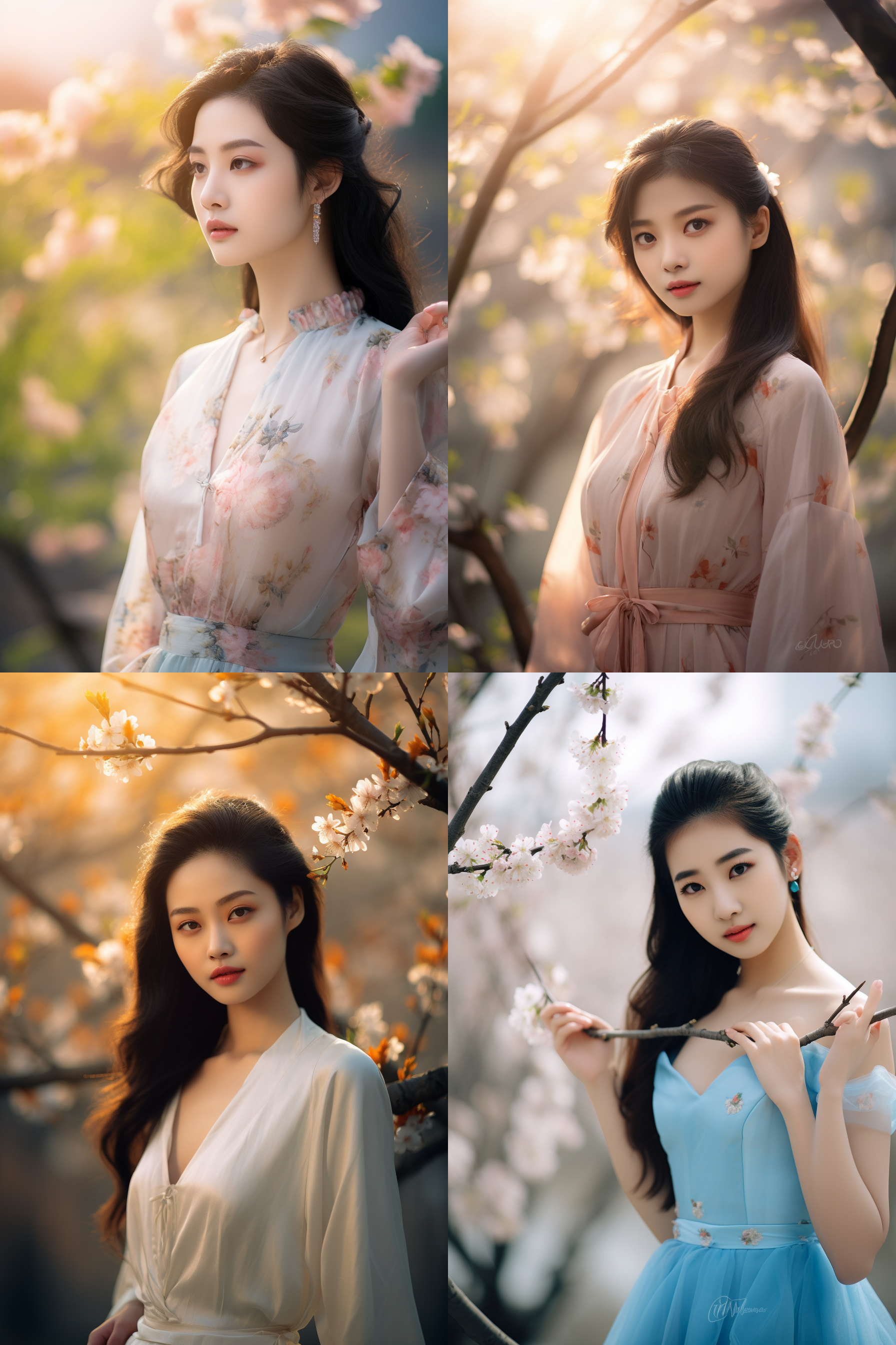 中国女孩，套裙服饰，春日摄影，明亮光线， 清新自然，户外风景，肖像模式，中焦镜头，自然姿态，