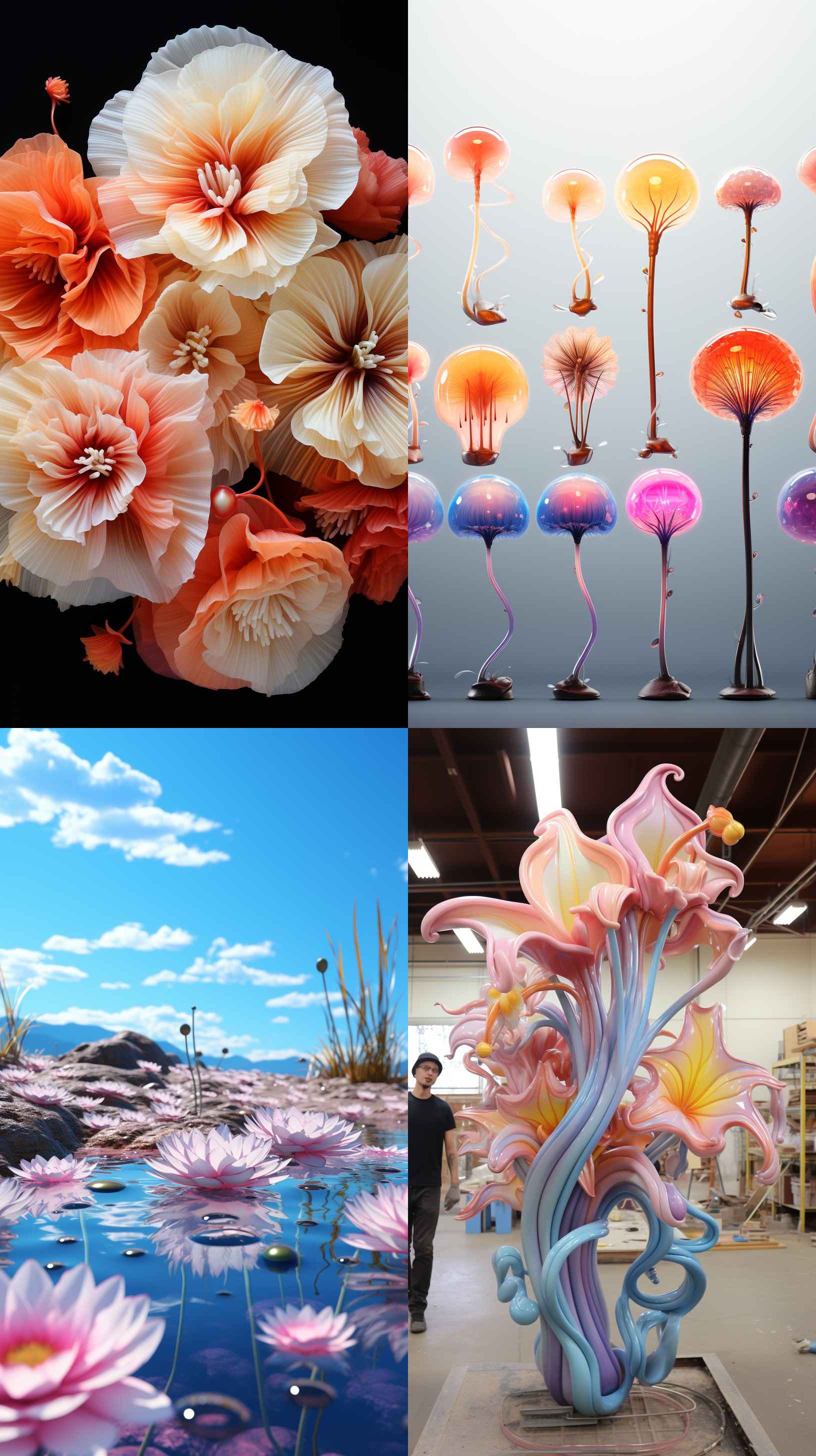 充气花，气球花, 膨胀,变形,波浪,3d