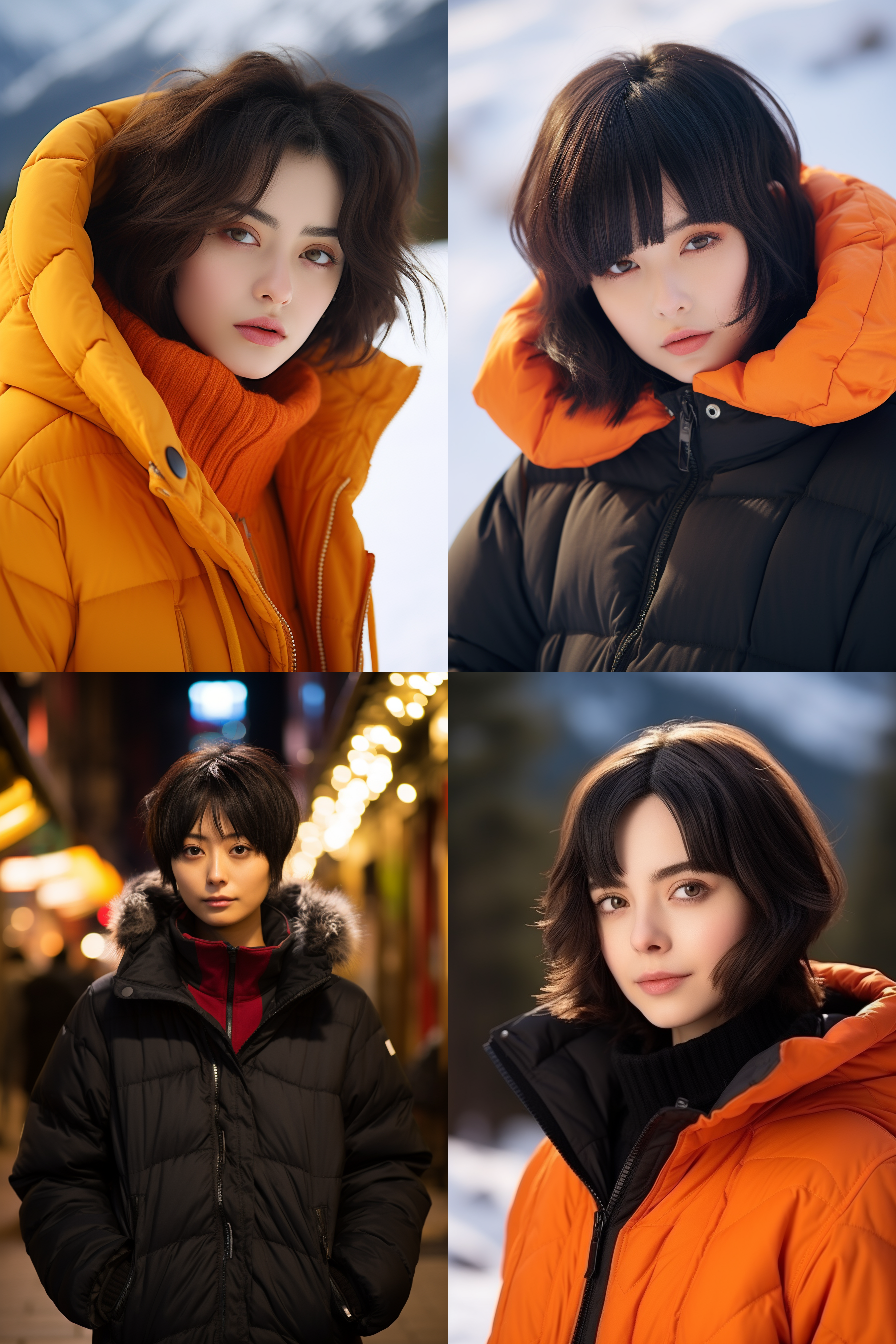 中国短发女孩人像，冬季羽绒服，明亮环境，超高清摄影图