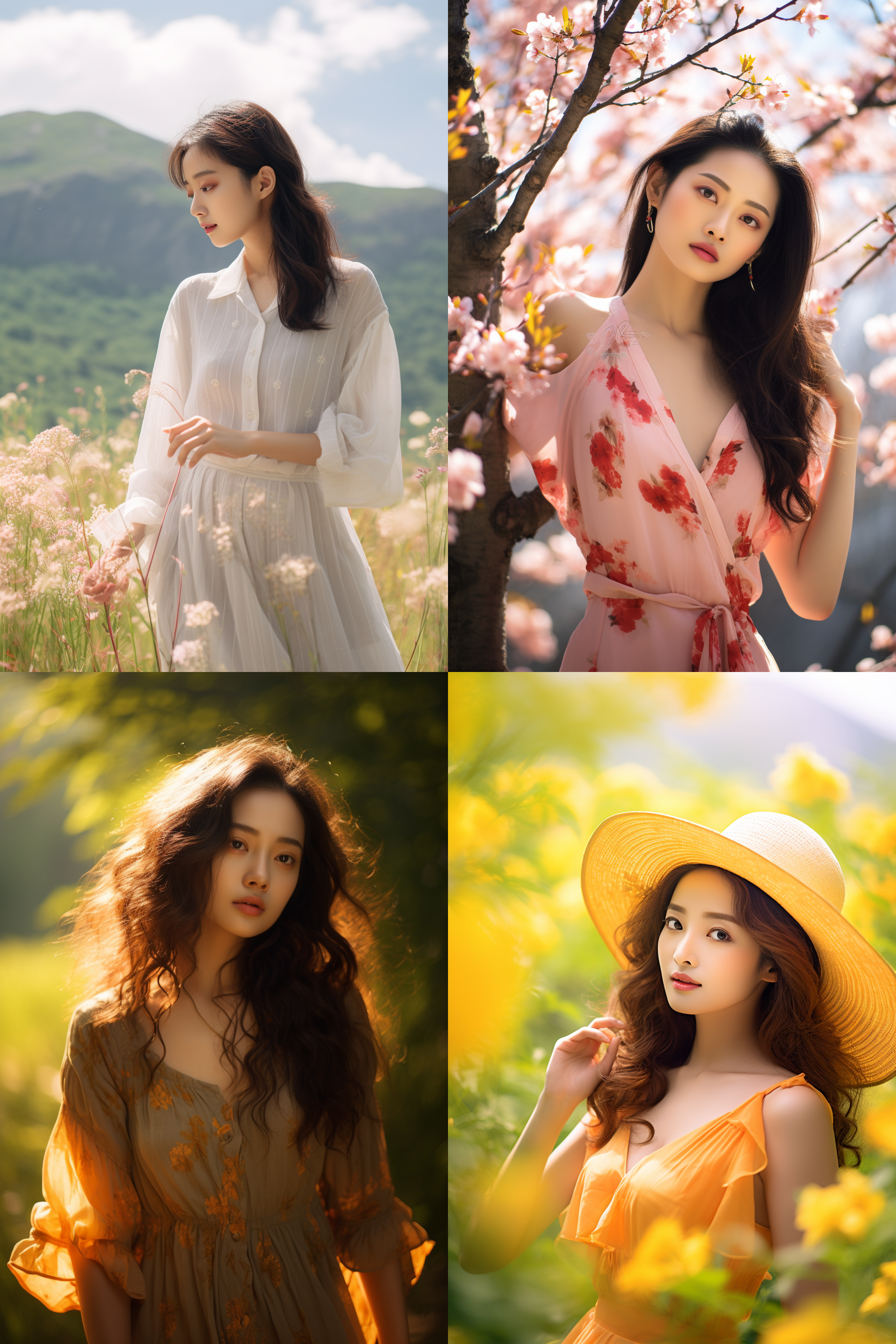 中国女孩，夏季服饰，春日摄影，明亮光线， 清新自然，户外风景，肖像模式，中焦镜头，自然姿态，