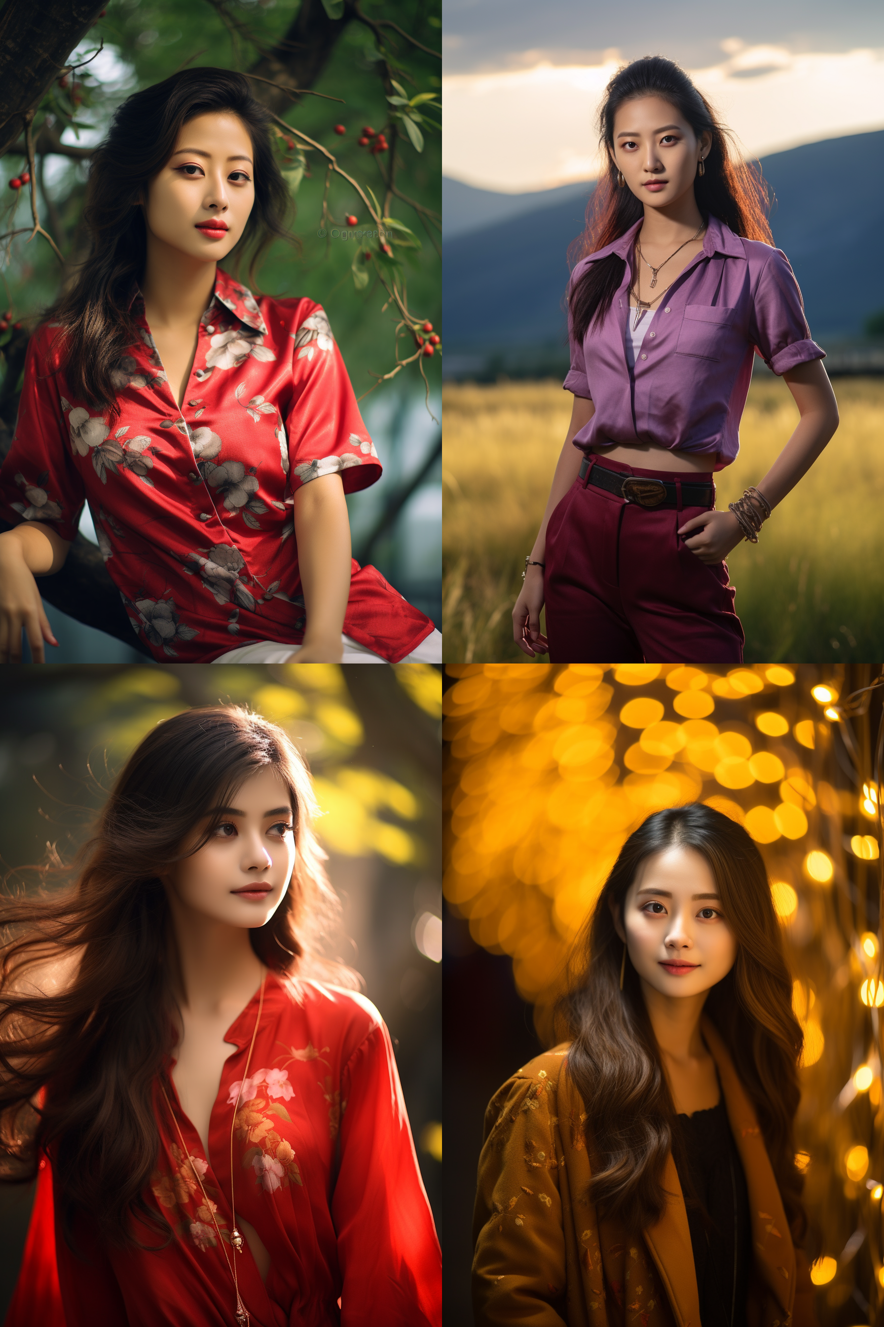 中国女孩，现代服饰，明亮光线，摄影图 清新自然，户外风景，肖像模式，中焦镜头，自然姿态，色彩鲜艳，快门优先，放松自然