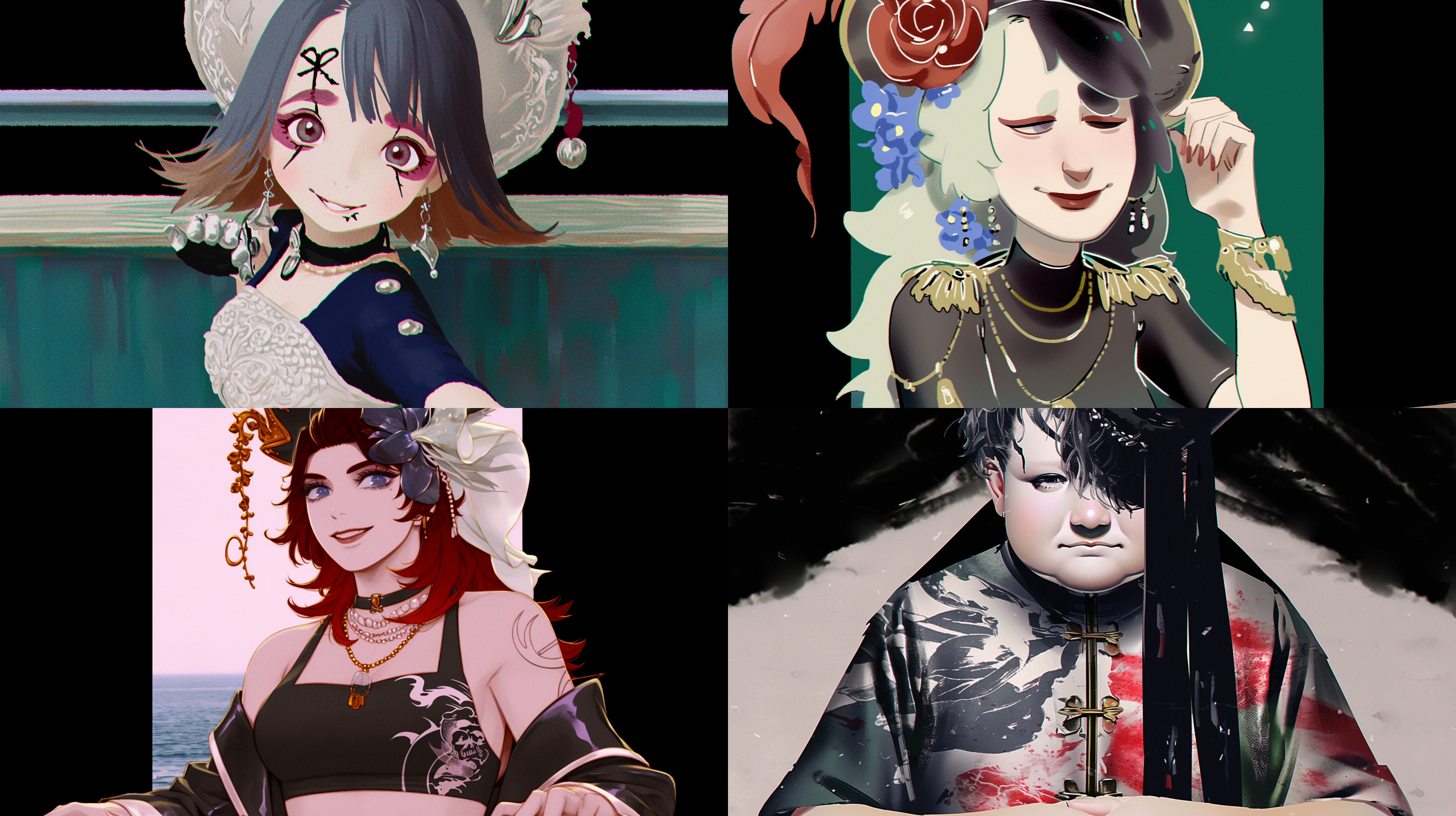 海盗船长，黑衣服，狡黠表情，长桌对角线布局，木质桌子，海洋背景，暖色调，柔光，广角镜头，双手撑桌，自信微笑，权威氛围。