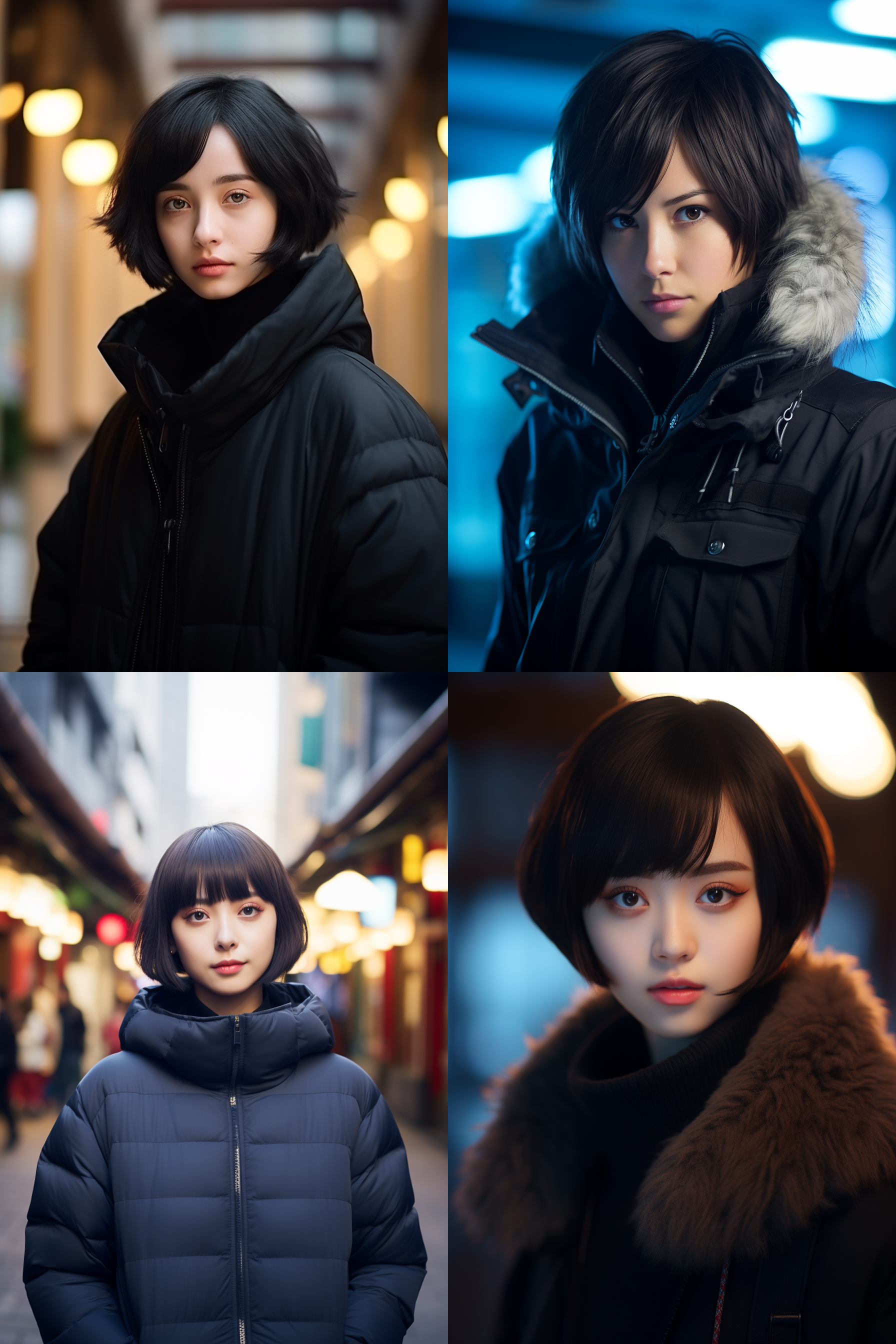 中国短发女孩人像，冬季羽绒服，明亮环境，超高清摄影图
