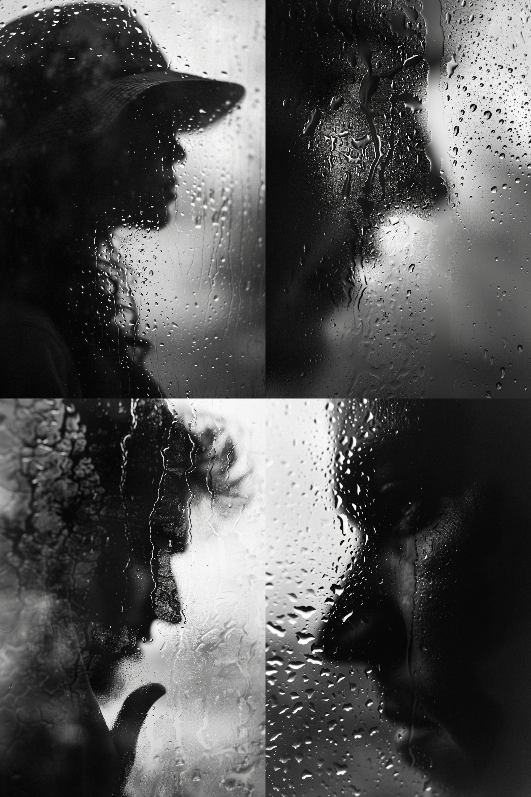 朦胧玻璃上有人背影，少量水珠，水雾，超现实主义，50mm 镜头拍摄，电影风格