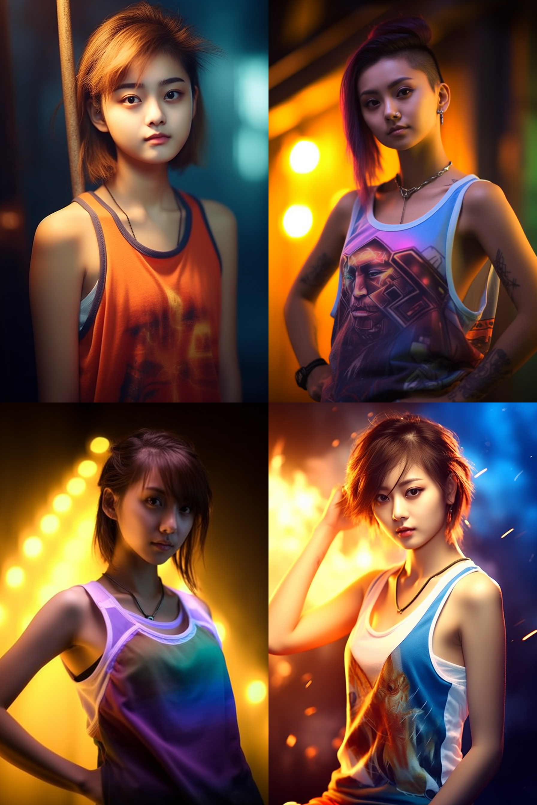 中国短发女孩，穿背心，明亮光线，摄影图