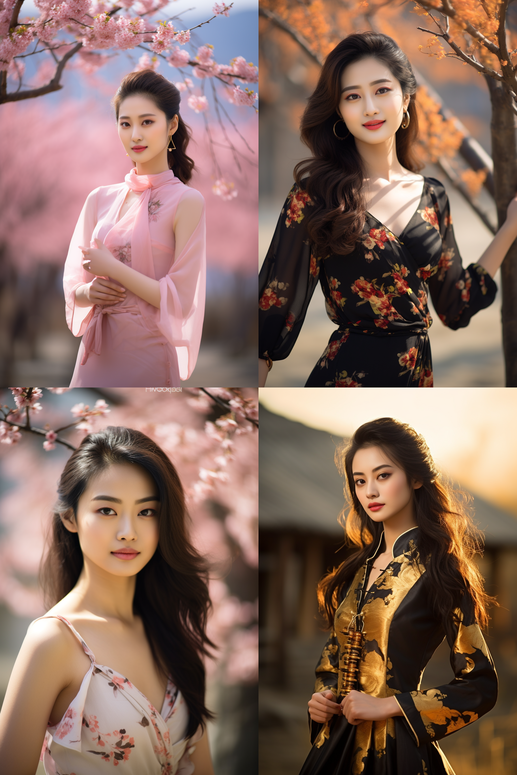 中国女孩，套裙服饰，春日摄影，明亮光线， 清新自然，户外风景，肖像模式，中焦镜头，自然姿态，