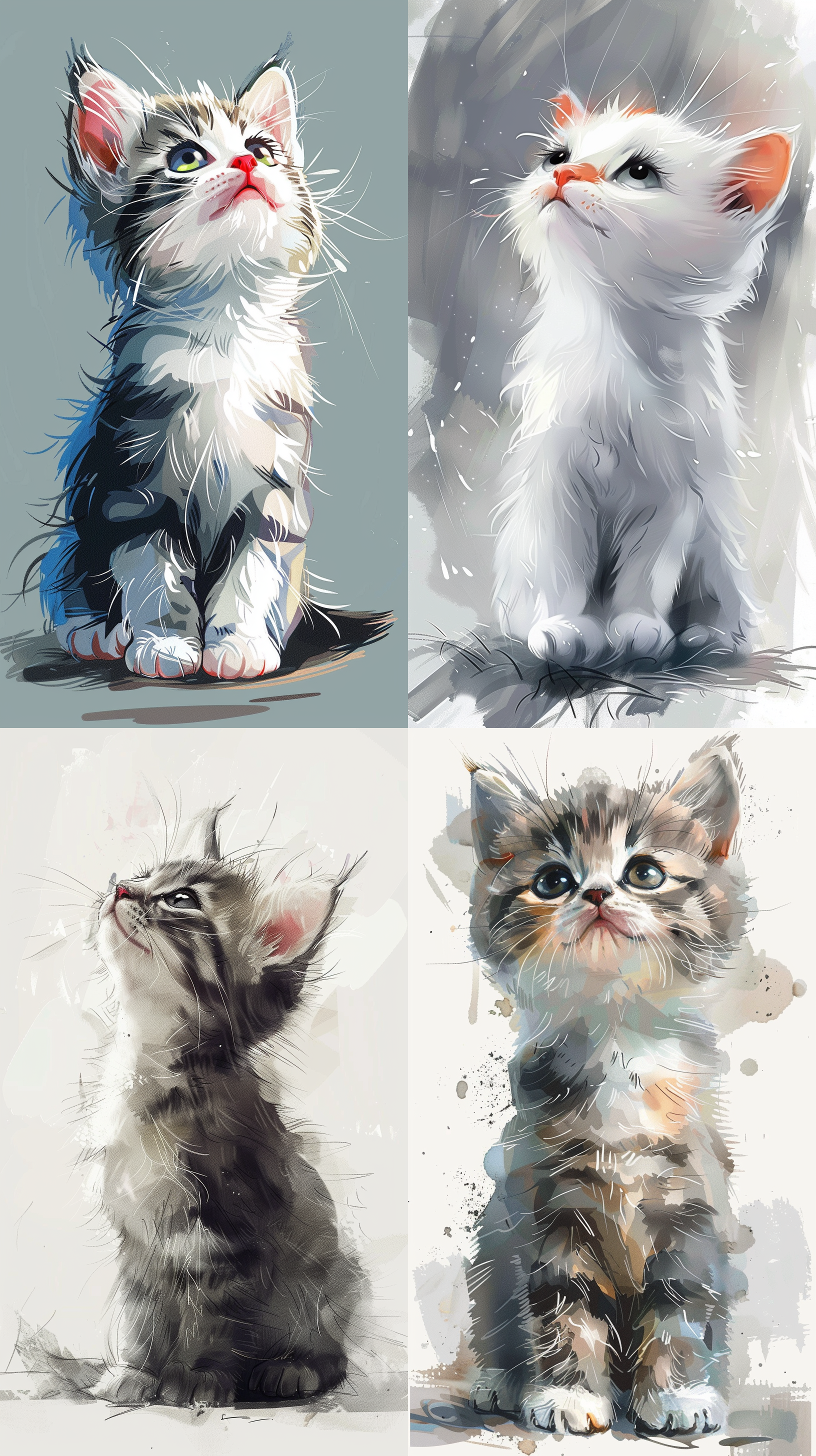 一直可爱小猫，简笔画，轮廓清晰，简单构图，简单色彩，无阴影