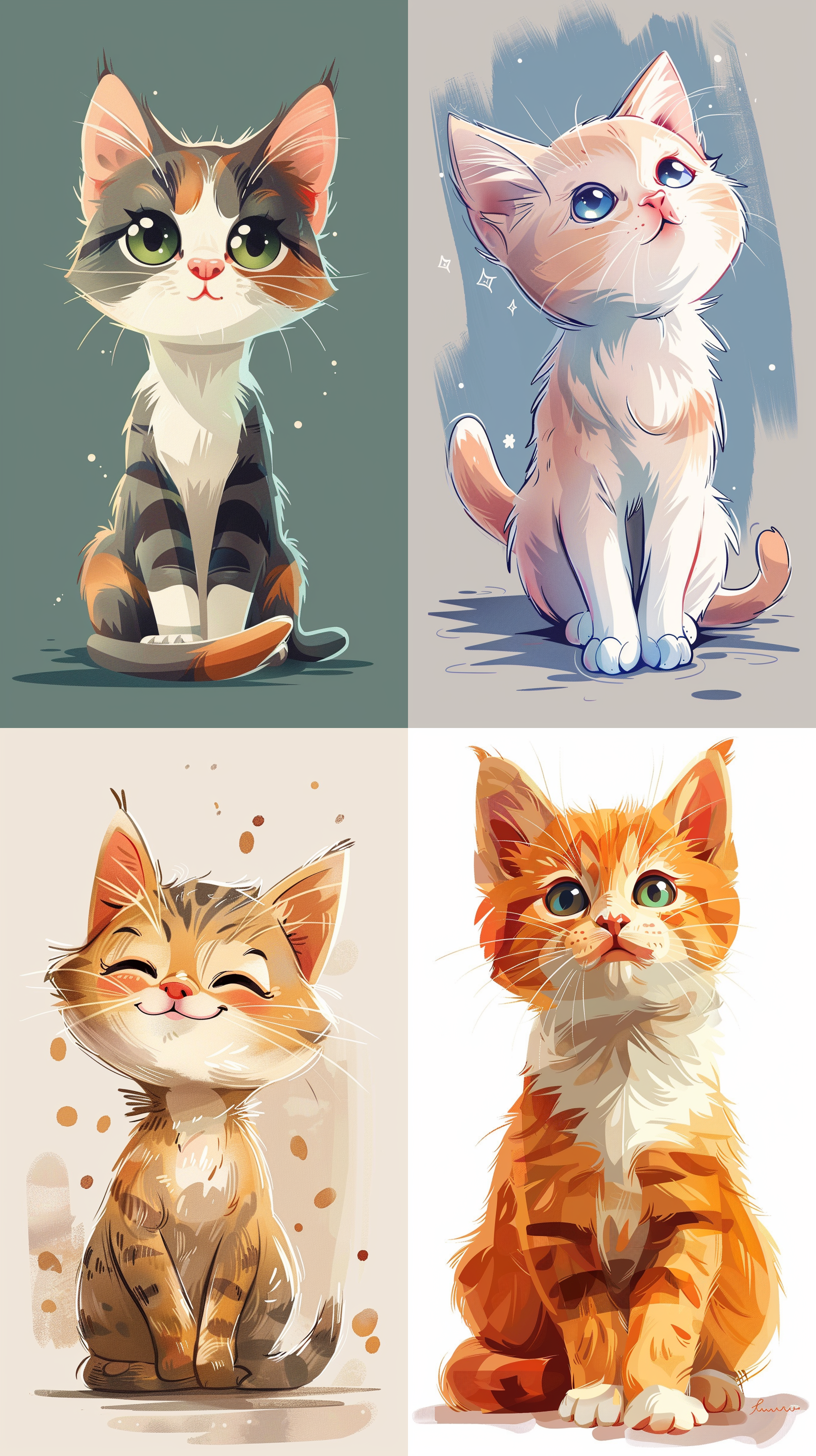 一直可爱小猫，简笔画，平面风格，轮廓清晰，简单构图，简单色彩，无阴影