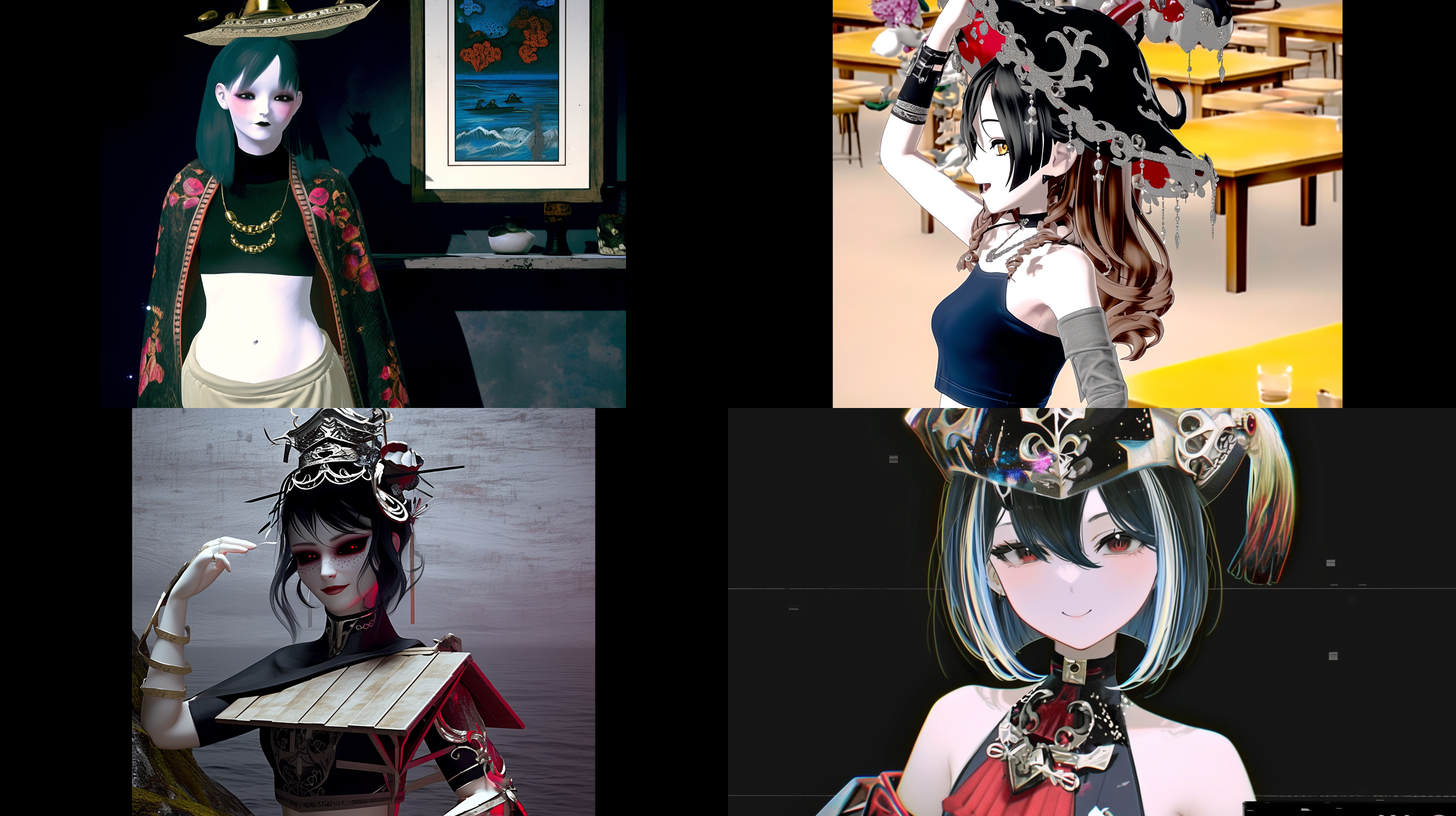 船长自信微笑，黑衣服，狡黠表情，长桌对角线布局，木质桌子，海洋背景，暖色调，柔光，广角镜头，双手撑桌，权威氛围。