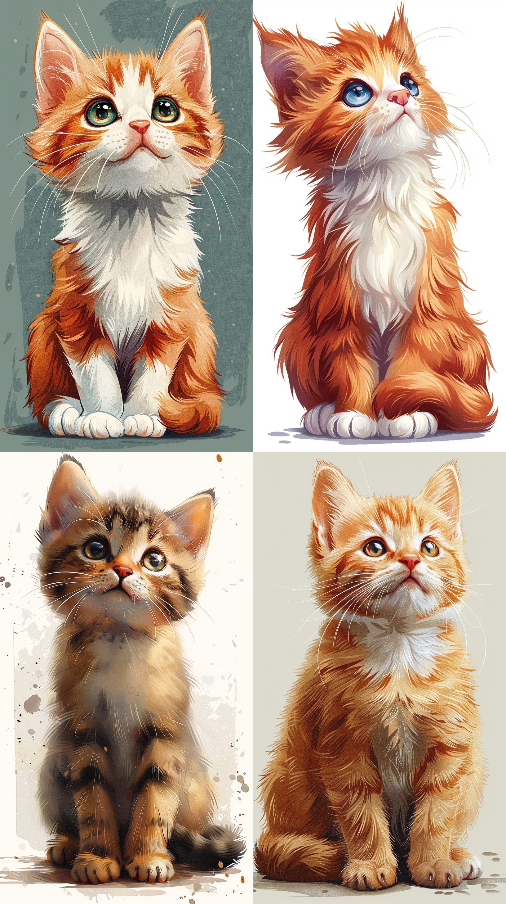 可爱小猫，矢量图，简单构图，简单色彩，轮廓清晰, 无阴影
