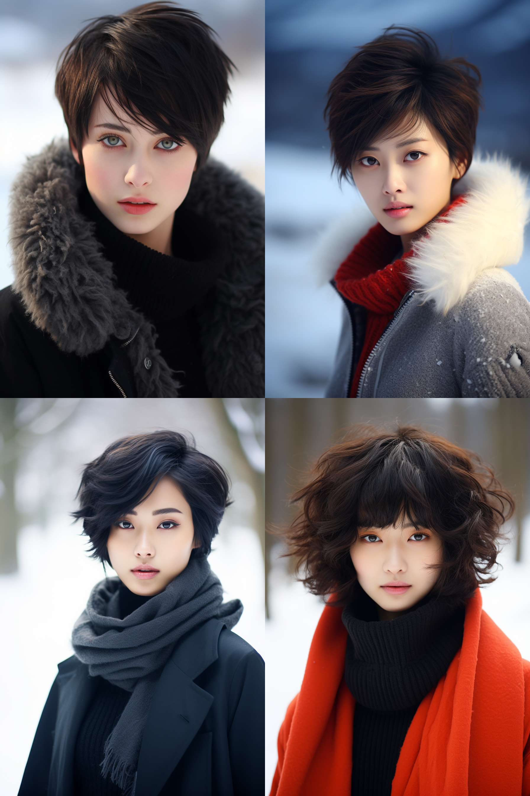 中国短发女孩人像，冬季户外，明亮环境，超高清摄影图