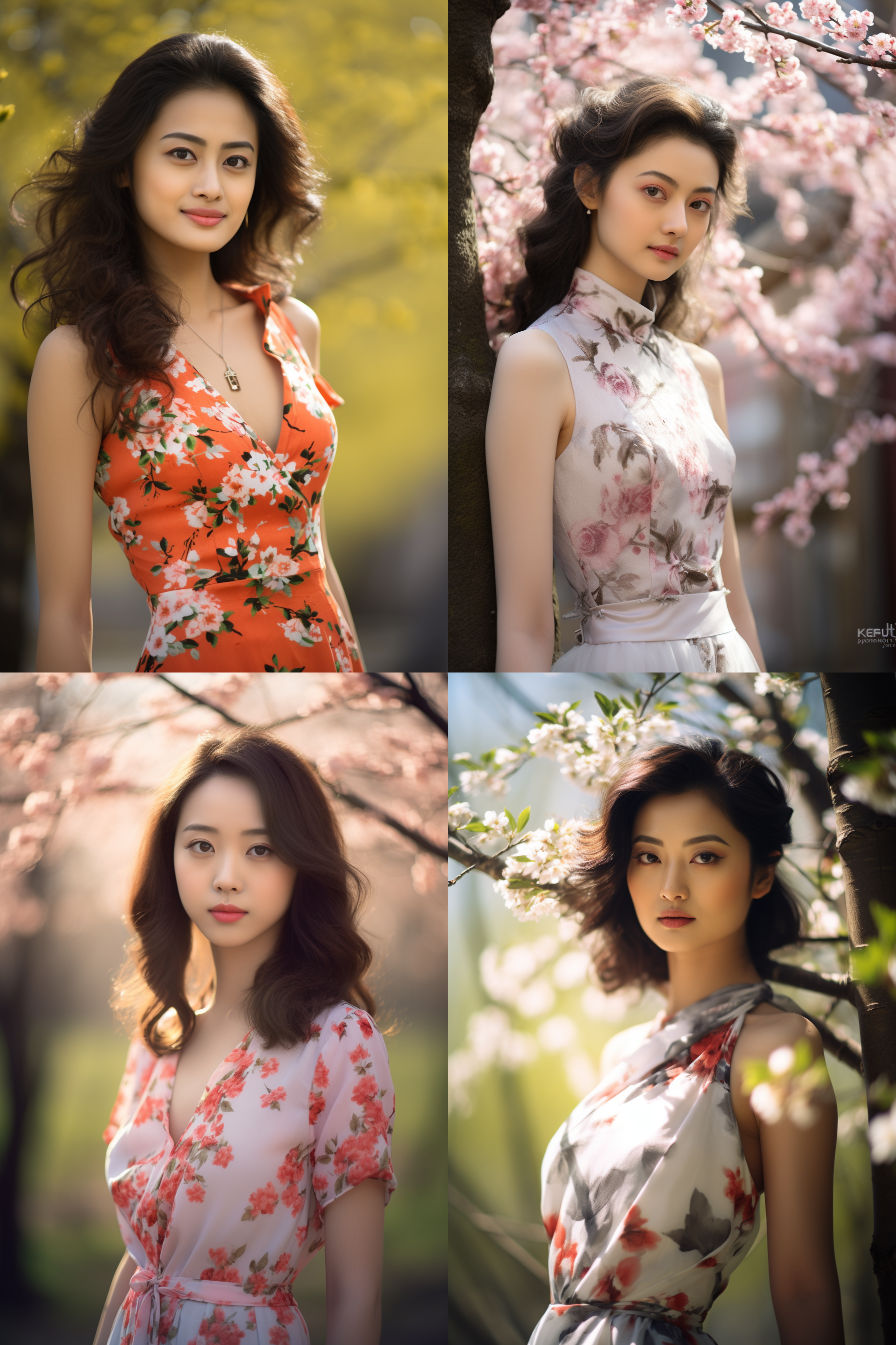 中国女孩，套裙服饰，春日摄影，明亮光线， 清新自然，户外风景，肖像模式，中焦镜头，自然姿态，