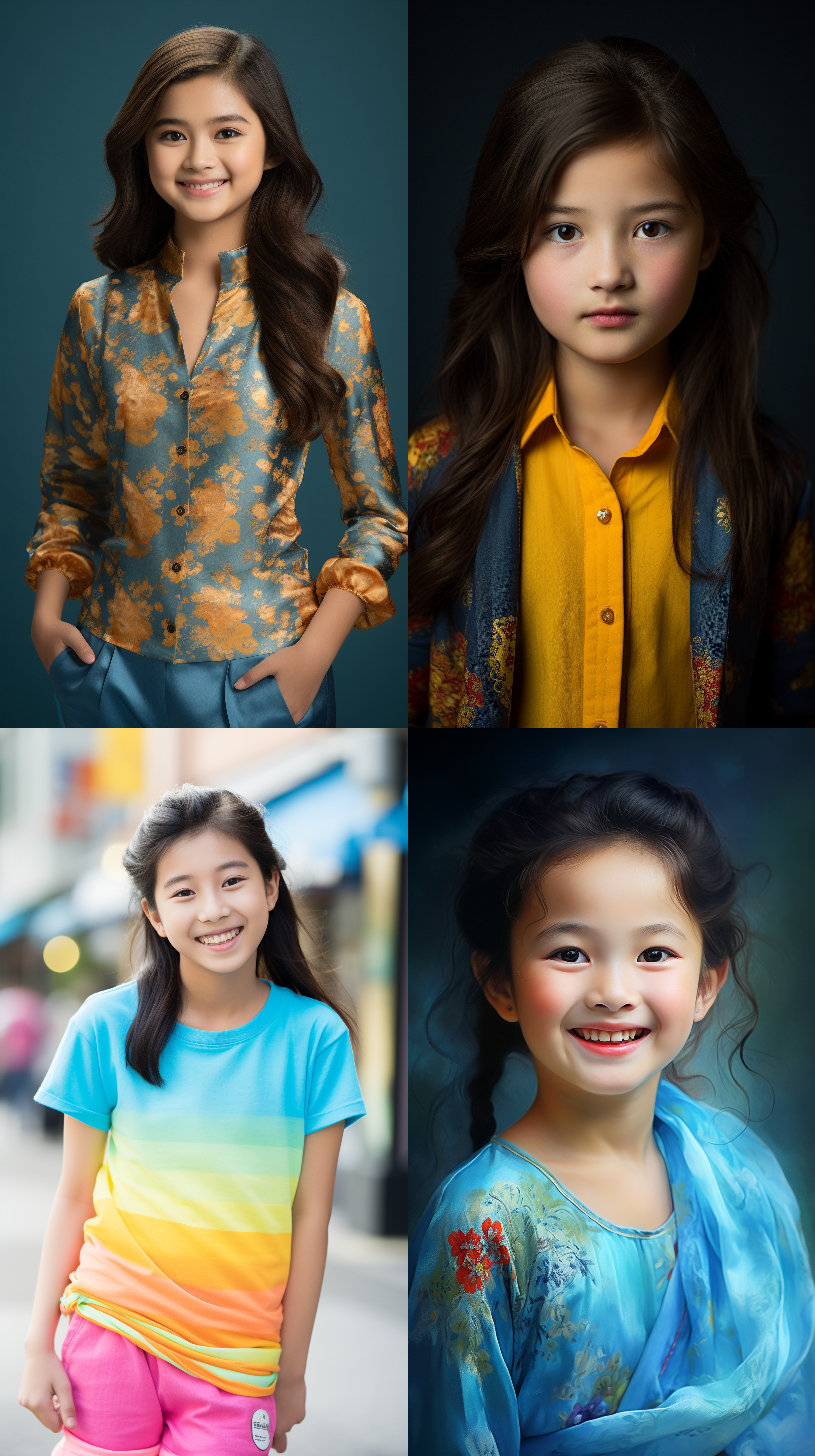 12岁中国女孩，明亮色调，肖像镜头，明亮光线，自然表情，柔和轮廓，蓝色衬衫，微笑，温馨。