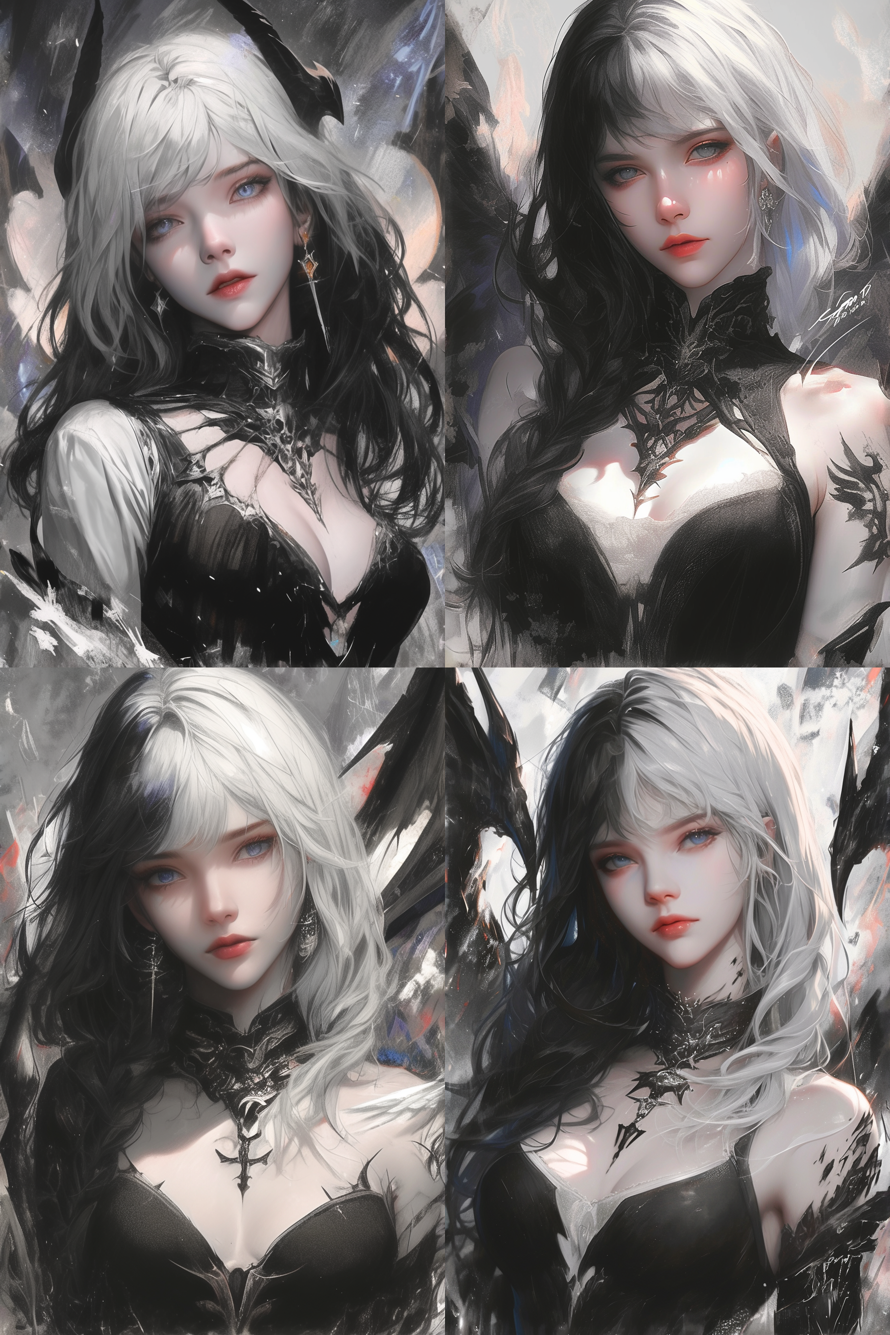 双子座女头，天使与恶魔，去掉文字，脸上闪粉，精致妆容，真实皮肤，cg感，超细节，超级品质，8k