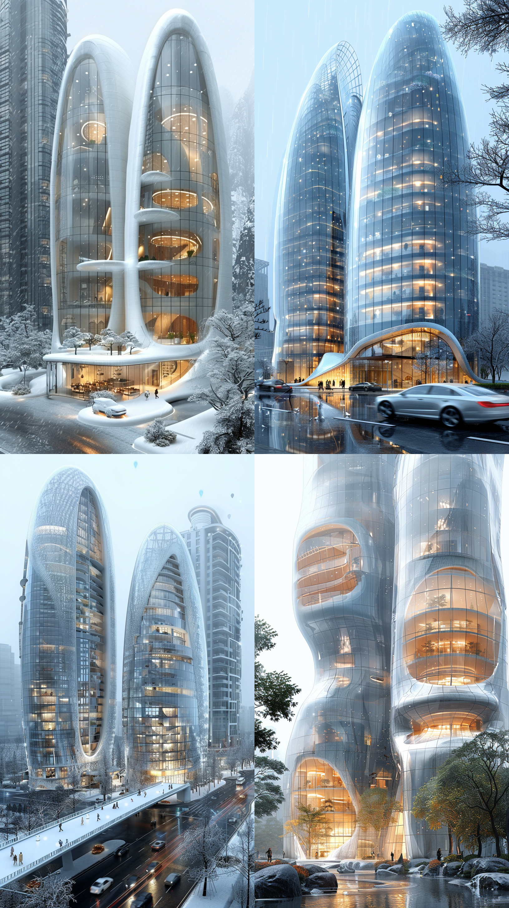 两栋大楼，白色背景，未来化，现代化
