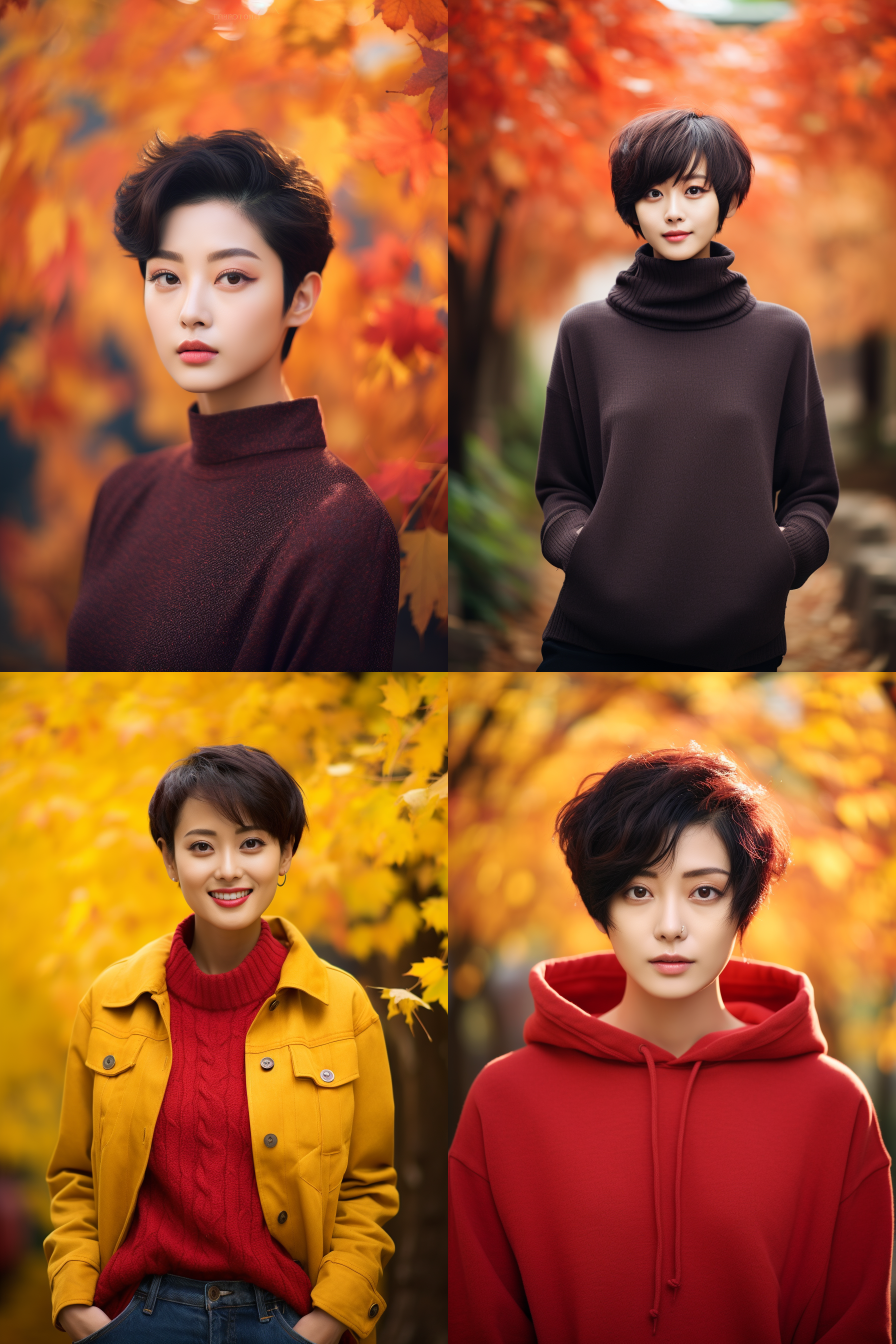 中国短发女孩人像，秋季户外，明亮环境，超高清摄影图