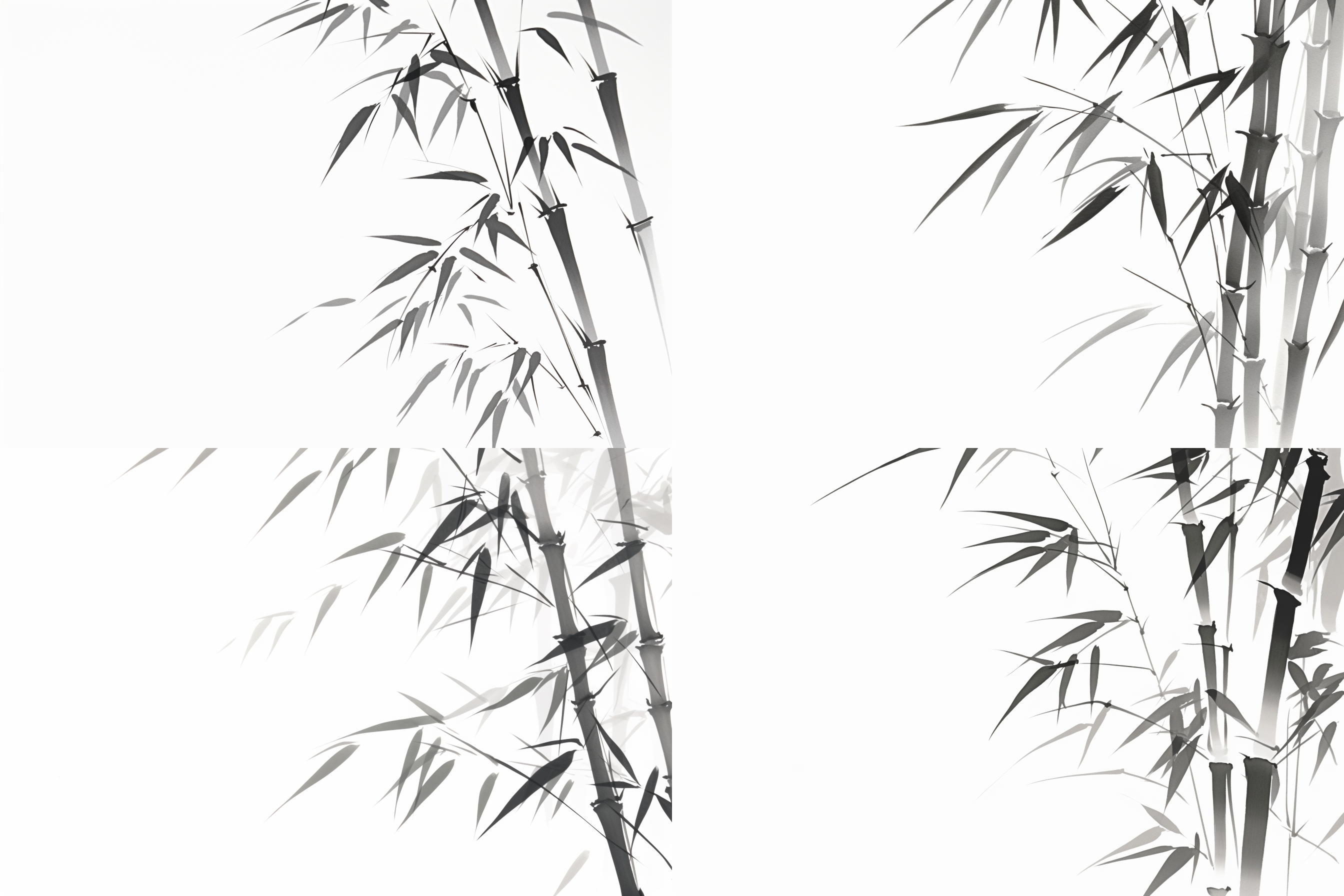 中国水墨画，一株竹子，简约风格，垂直构图，黑白灰色调，细节刻画，粗笔触，静态，优雅。
