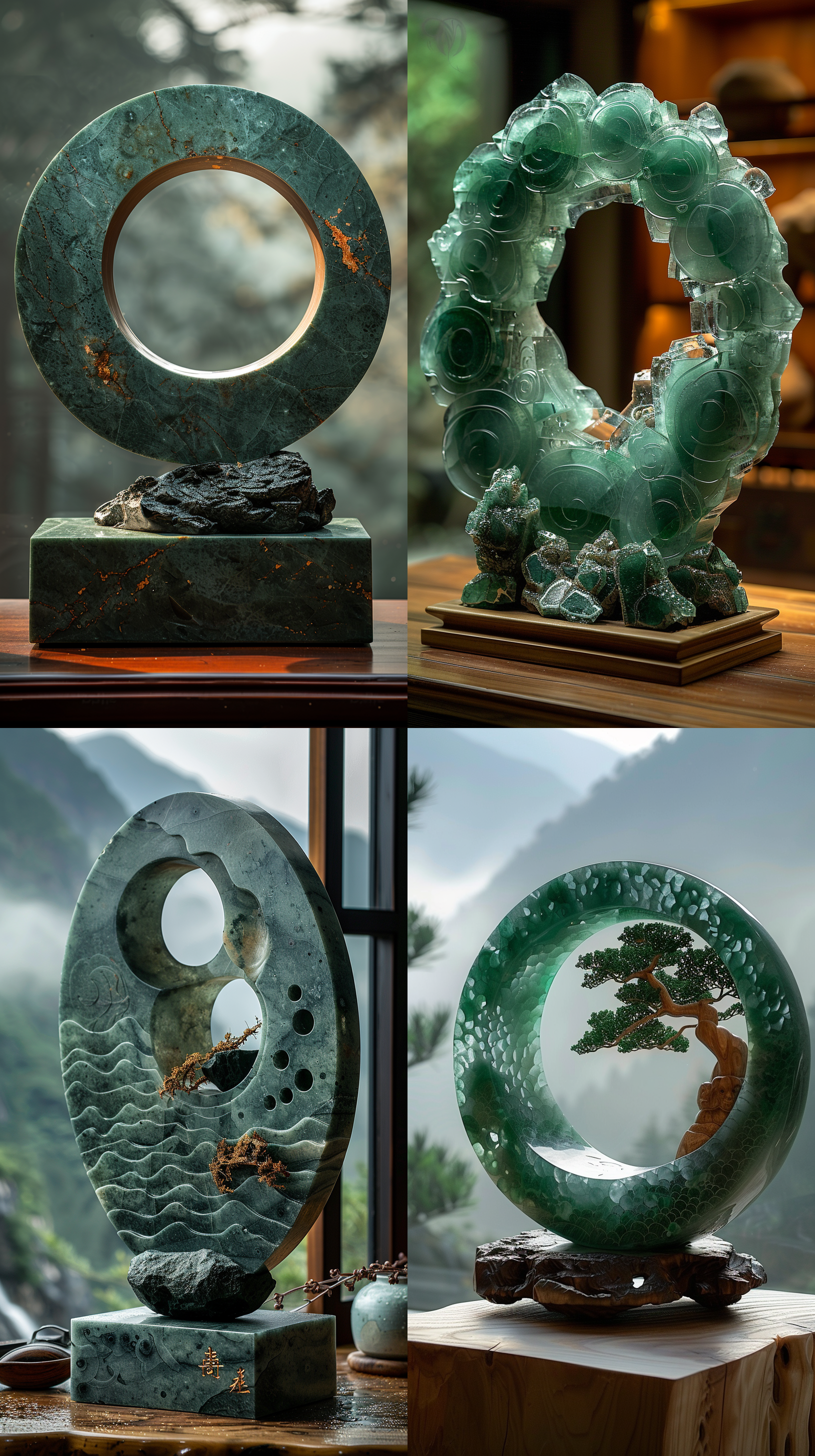 绿色圆形扁平雕塑专业徽标设计，手持雕刻刀，展示传统装饰元素。对比度高，环境简洁，镜头广角，光线明亮，动作稳定，细节清晰，颜色鲜艳，表情专注，呈现出专业、创意和精致的气质。