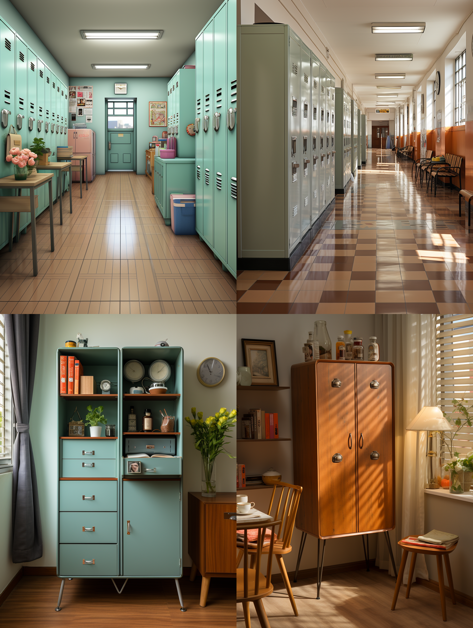 学生宿舍，三个双门柜，一个门坏了，中国学生很生气，柜门是铁柜