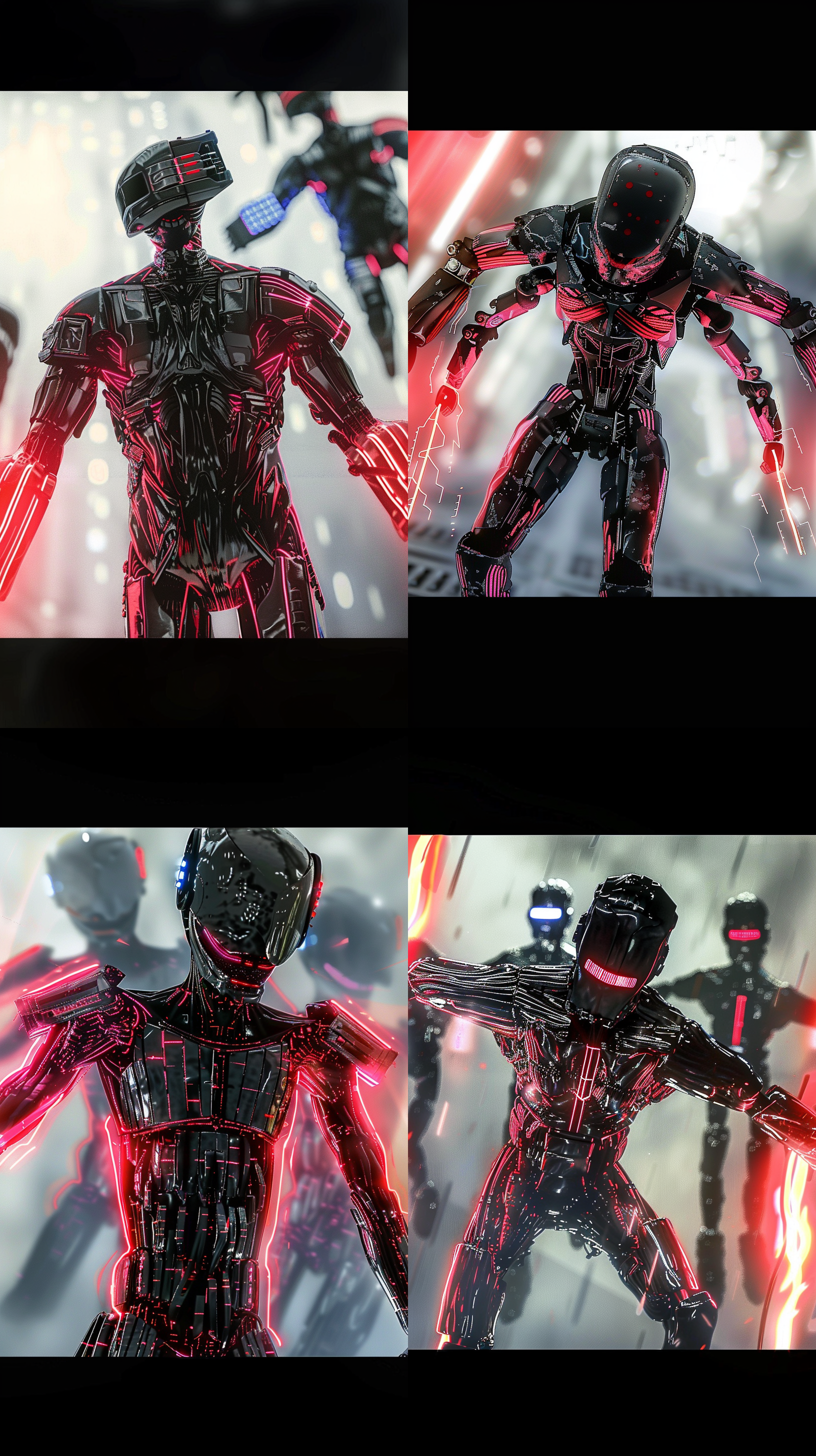 泰坦音响人，头黑色，身体大红色，立体效果，真实摄影，ip角色，高角度视角，强烈侧光，动态姿势，霓虹灯光，鲜艳色彩，战斗氛围。