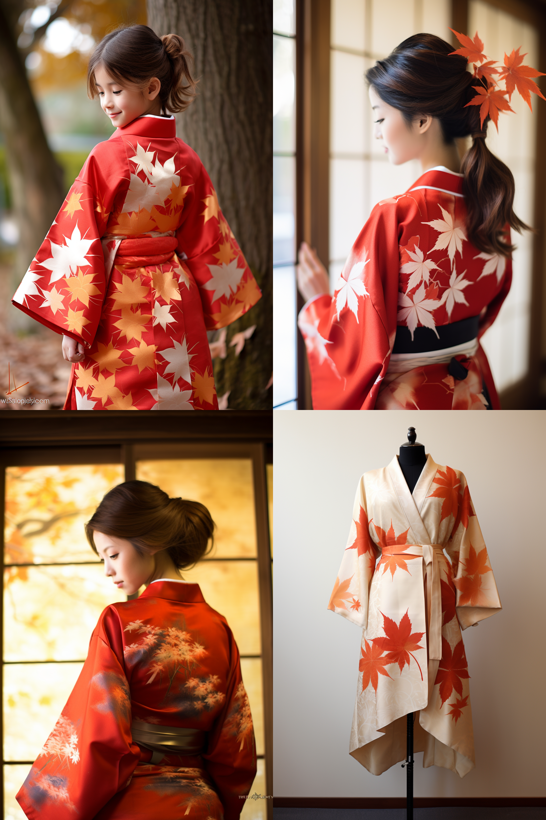 日本女孩和服，枫叶背静