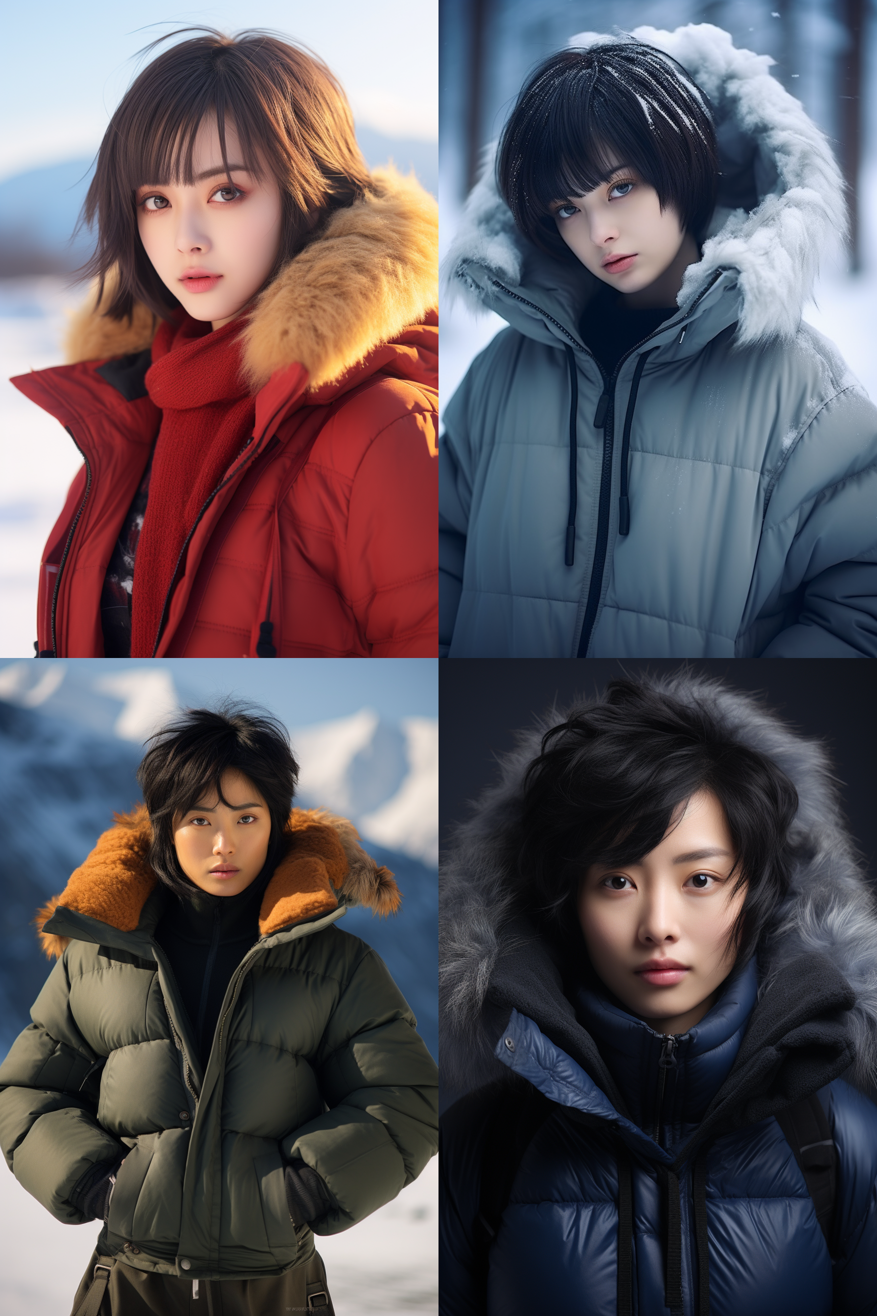中国短发女孩人像，冬季羽绒服，明亮环境，超高清摄影图