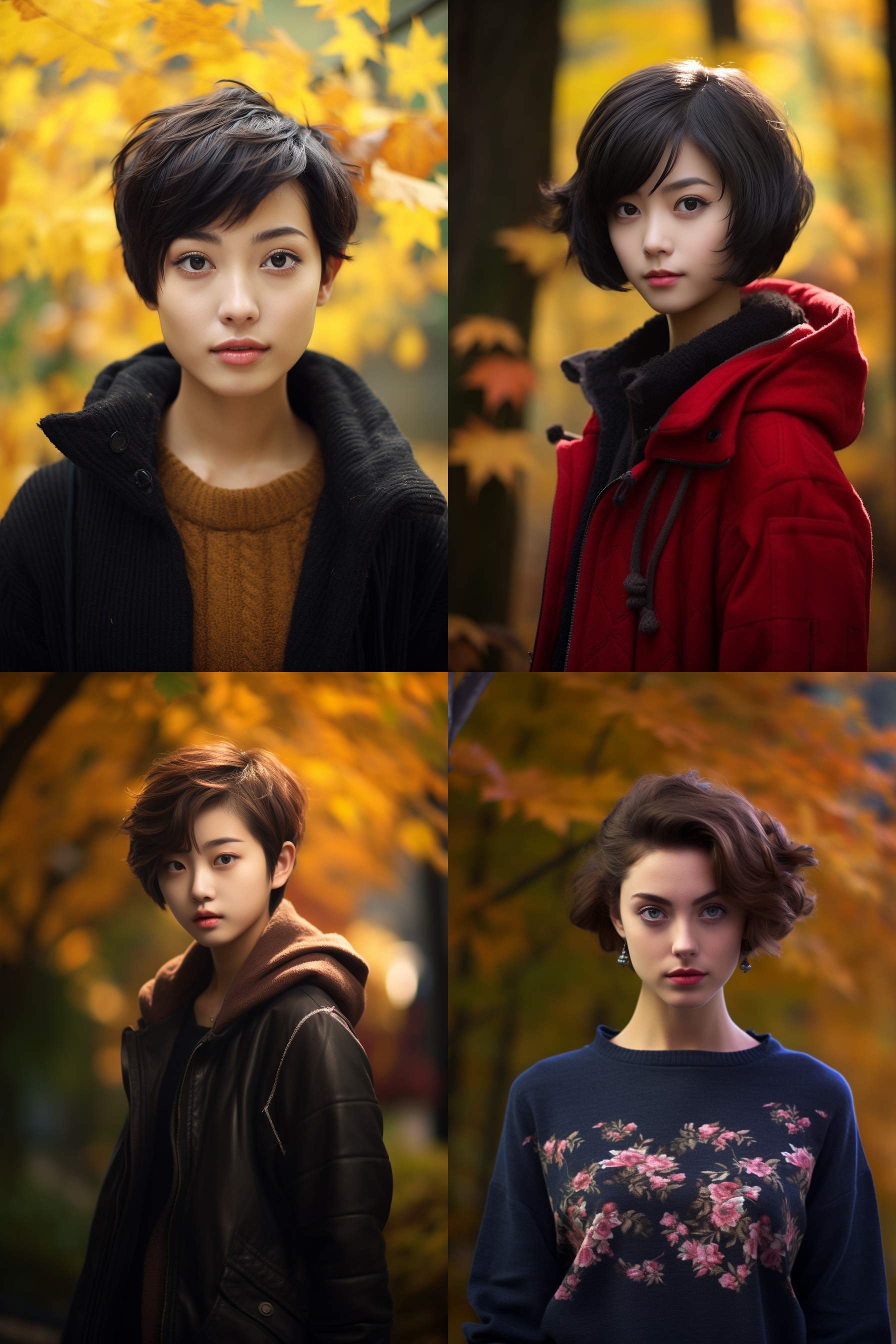 中国短发女孩人像，秋季户外，明亮环境，超高清摄影图