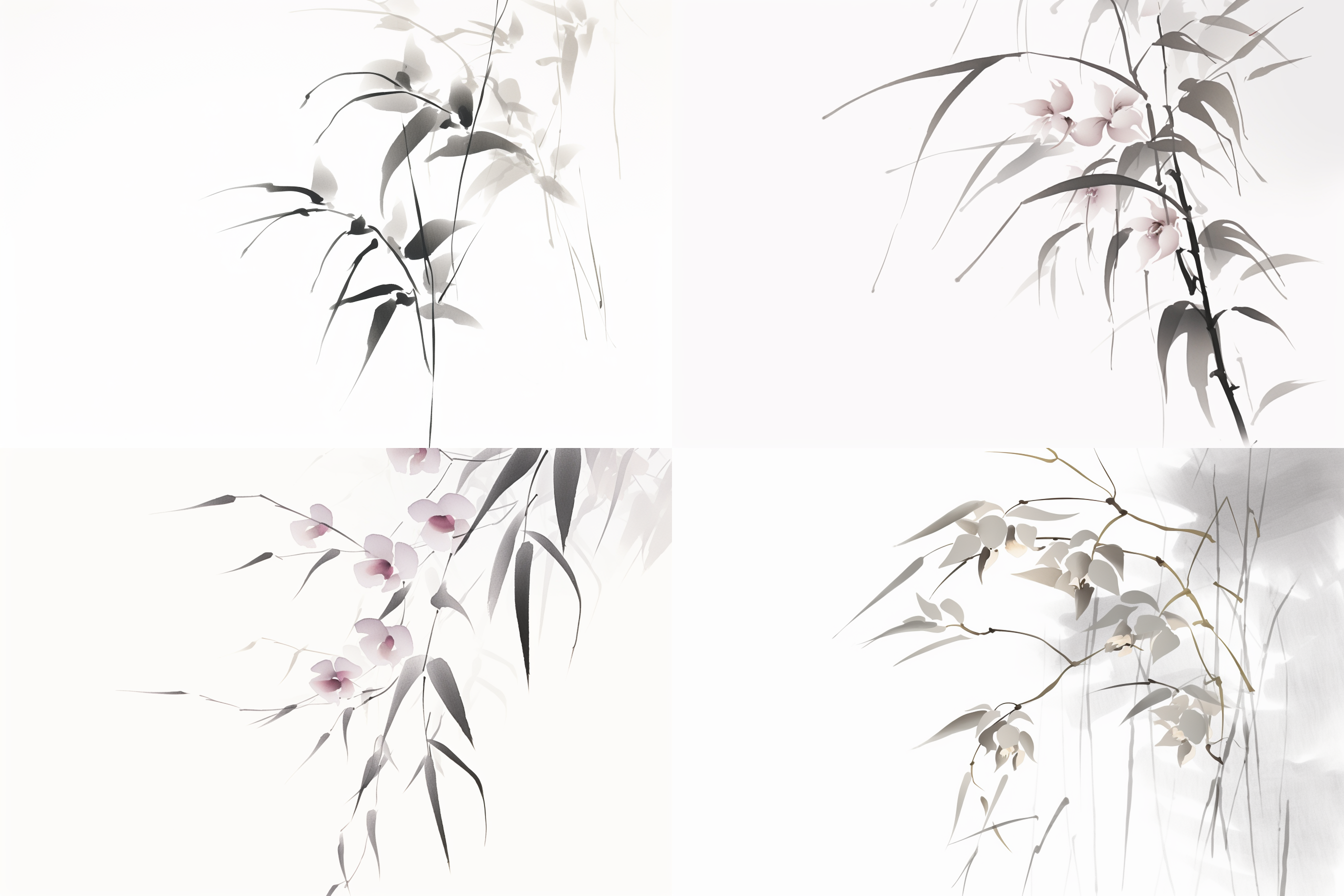 中国水墨画，一株兰花，简约构图，极简风格，静谧氛围，细腻笔触，水墨渲染，唯美，传统色调，抽象意境。