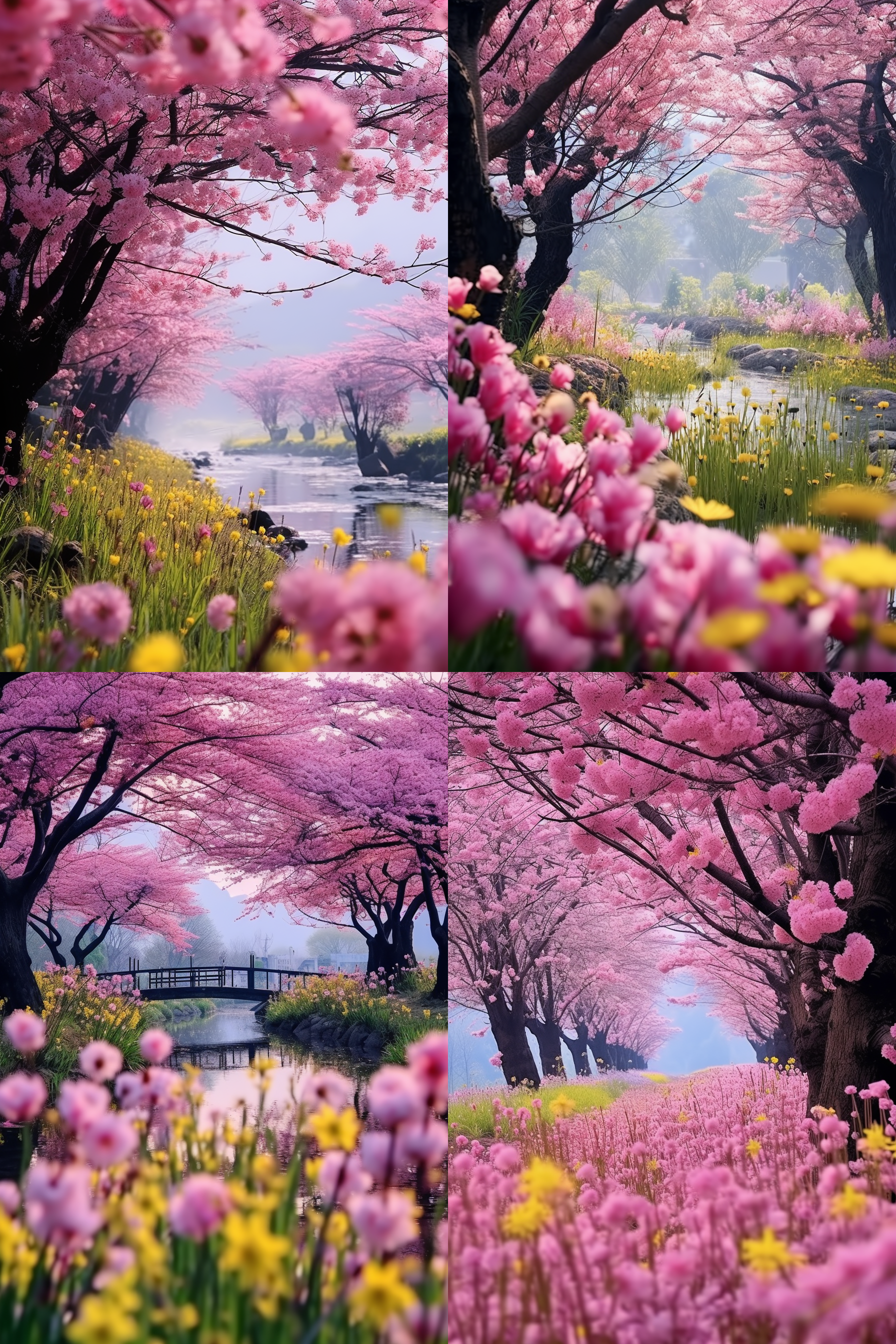 春天清晨，雨后，莫奈花园风格，真实场景，1000多株五彩甘蓝和樱花树，神奇，幻想，魔法，艺术，美学，浪漫，高清宫崎骏摄影，hd，ar 2:3，原始风格，风格化200。