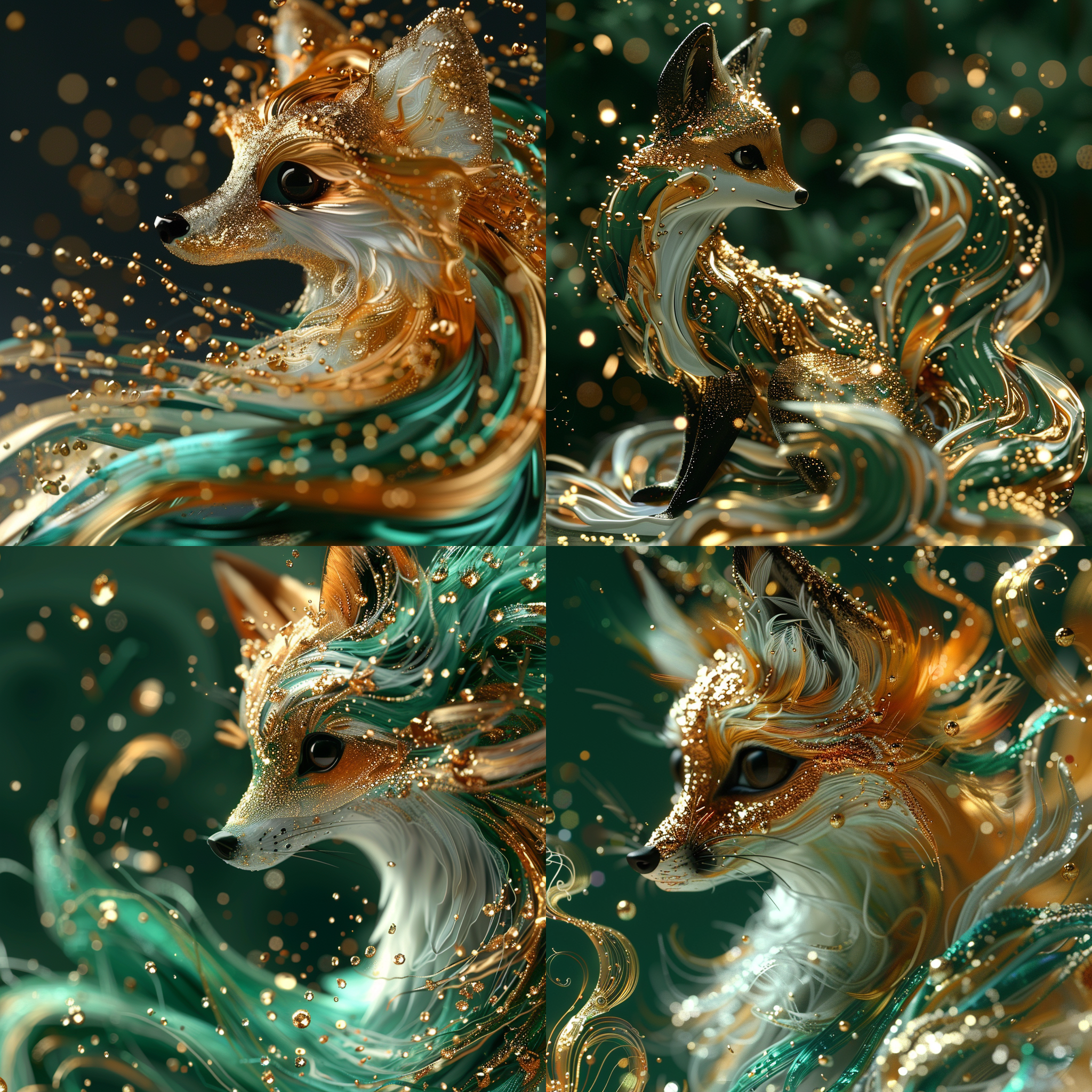 散发琉璃光线的狐狸，透明的身体，唯美，梦幻，细节清晰，高质量，8k