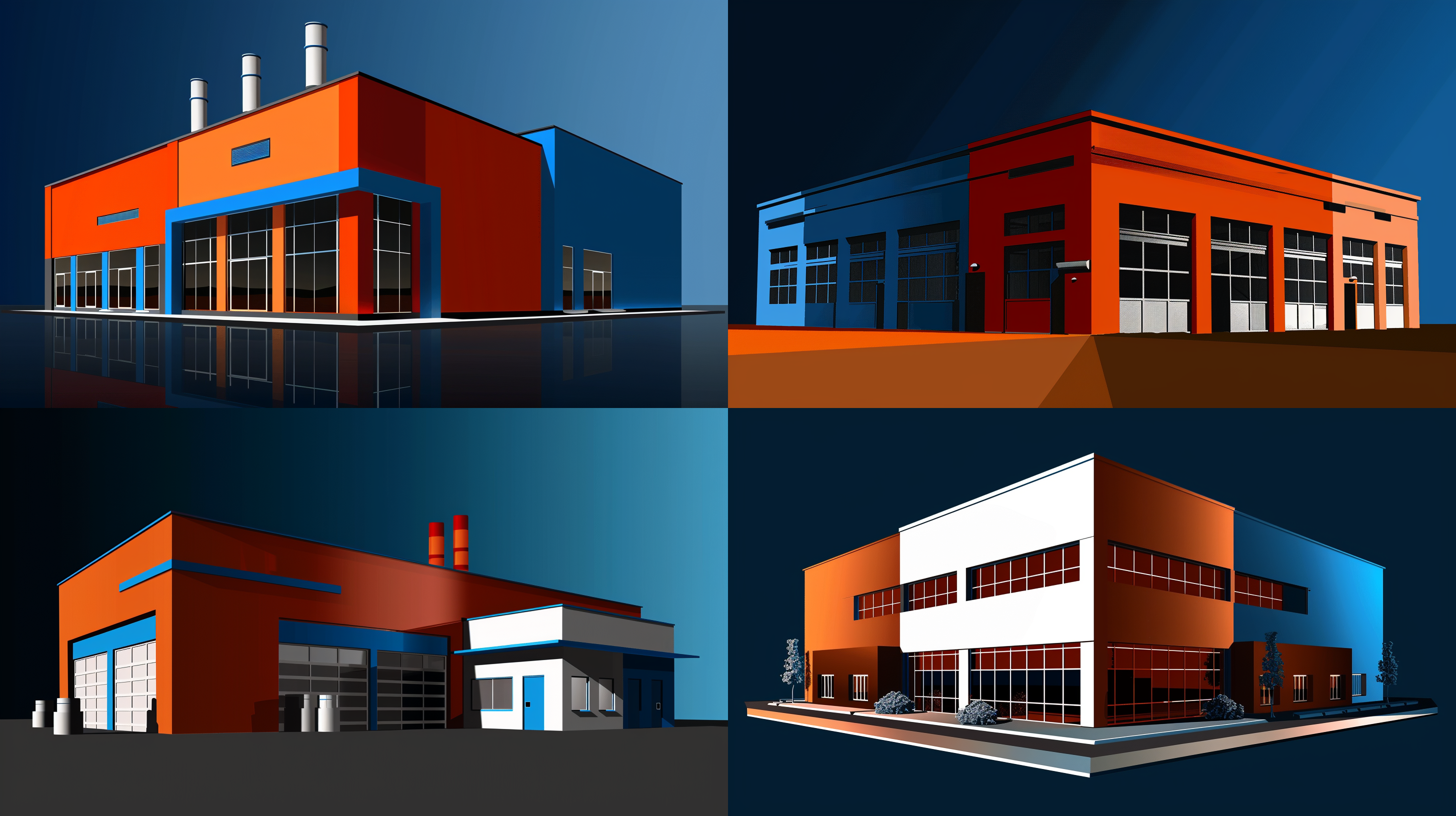 一个工厂厂房外观 单线图