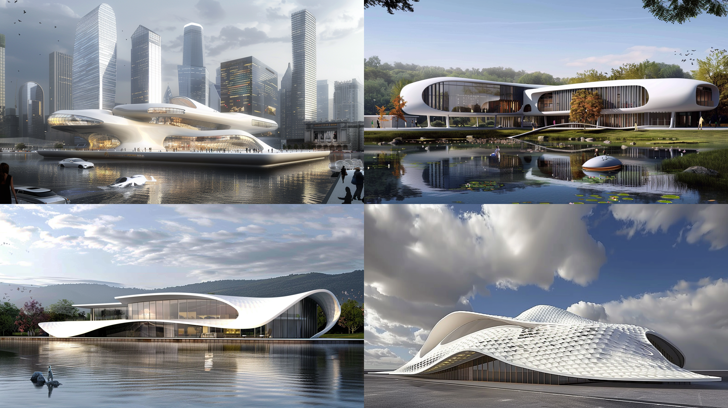 混合参考图片的风格，重新生成一个图片 当代建筑 新未来主义