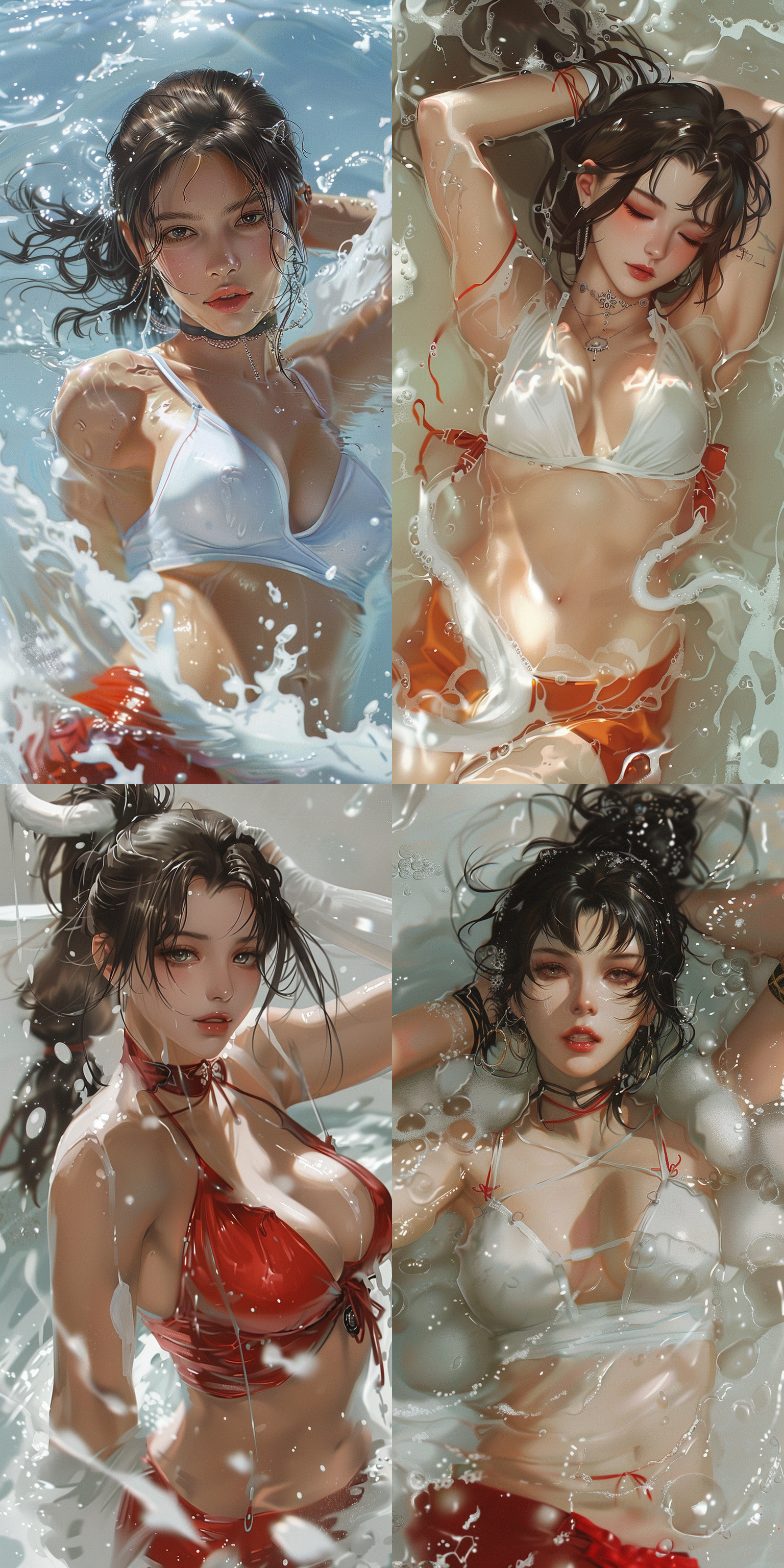 mai,king of fighters,white skin,swimming in milk.