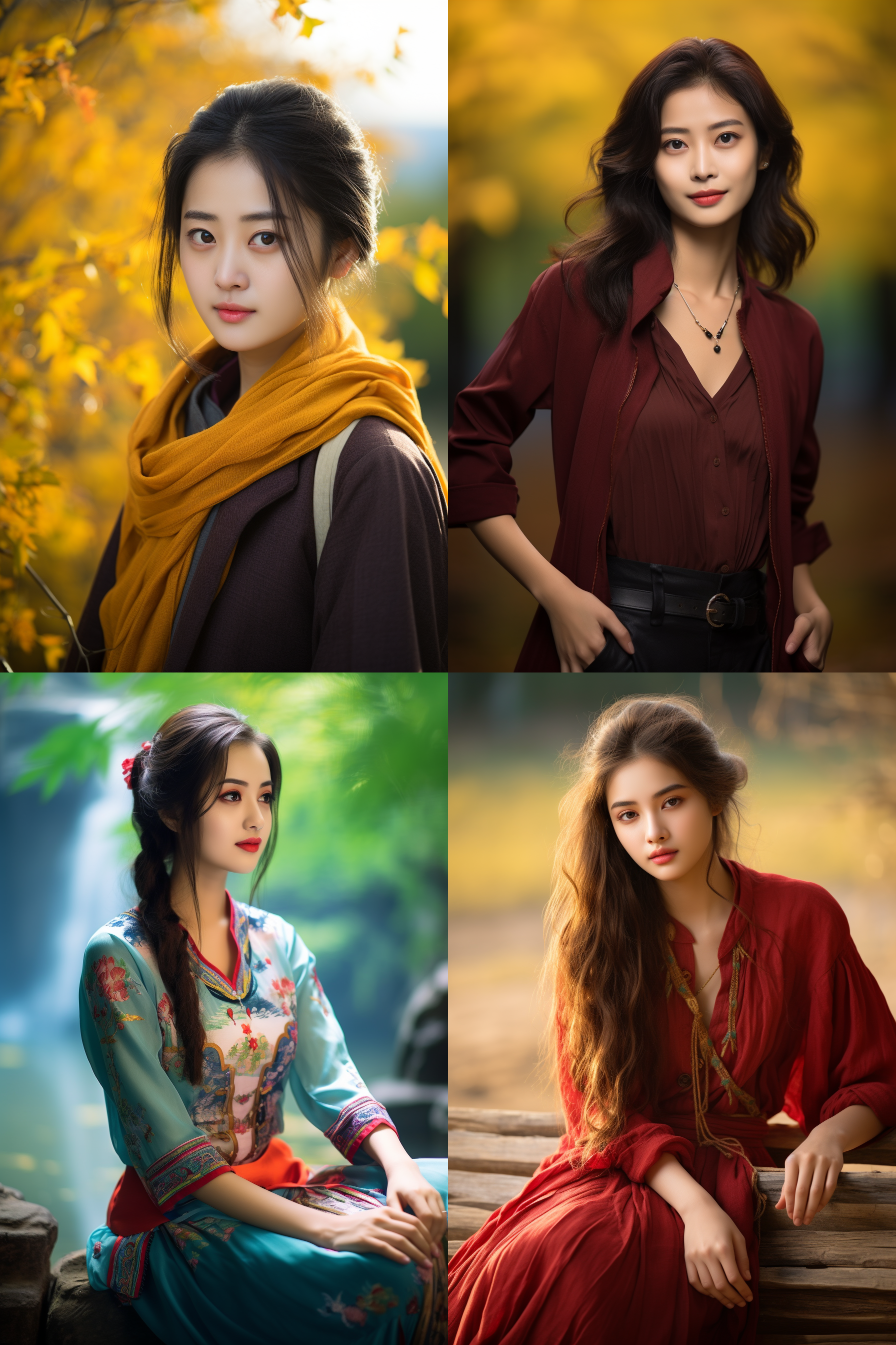 中国女孩，现代服饰，明亮光线，摄影图 清新自然，户外风景，肖像模式，中焦镜头，自然姿态，色彩鲜艳，快门优先，放松自然