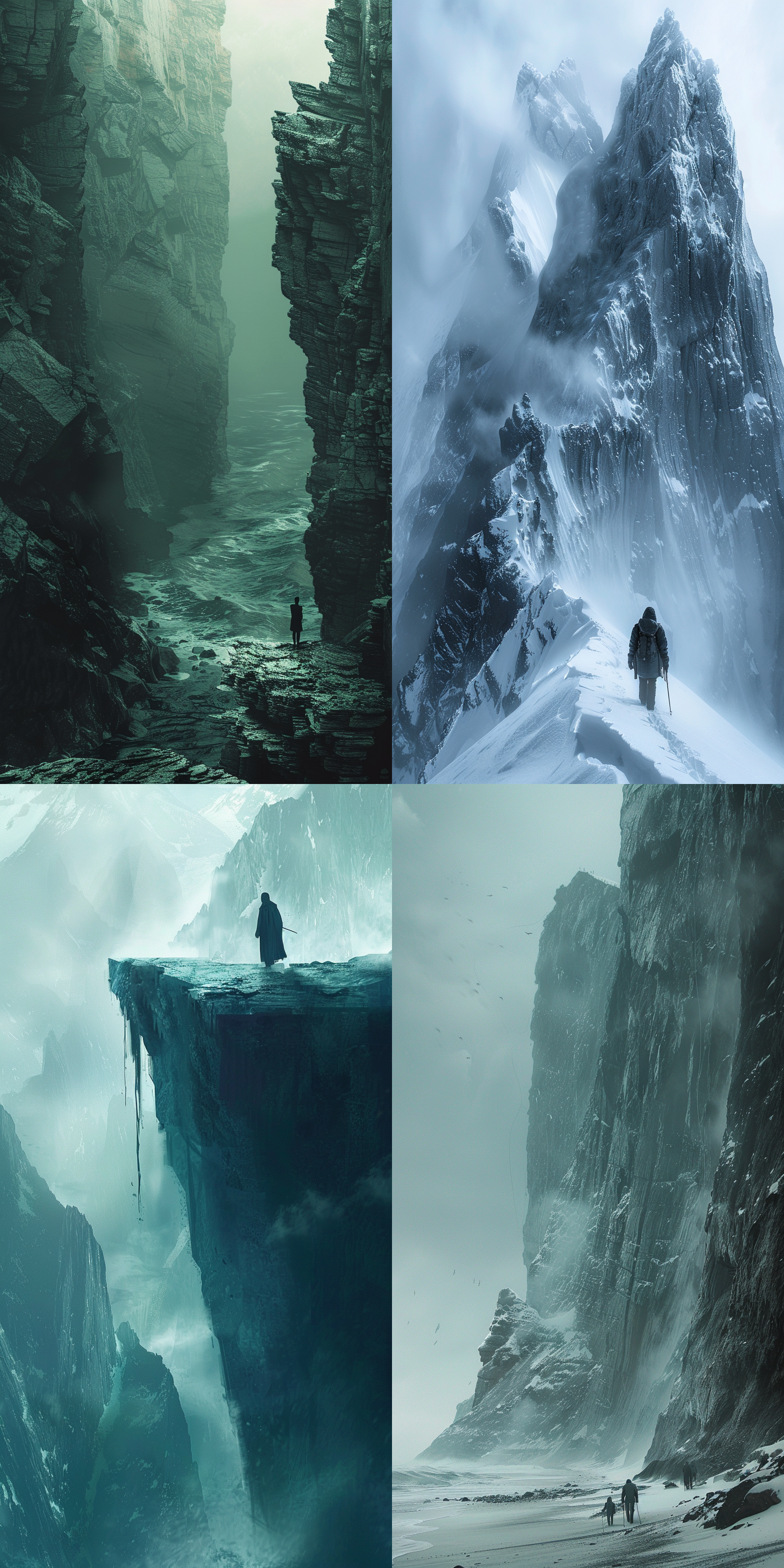 tj and cyrus star wars production design the north face, in the style of kabuki theater, marina abramović, bjarke ingels, dark gray and light aquamarine, en plein air, ethereal landscape, noah bradley