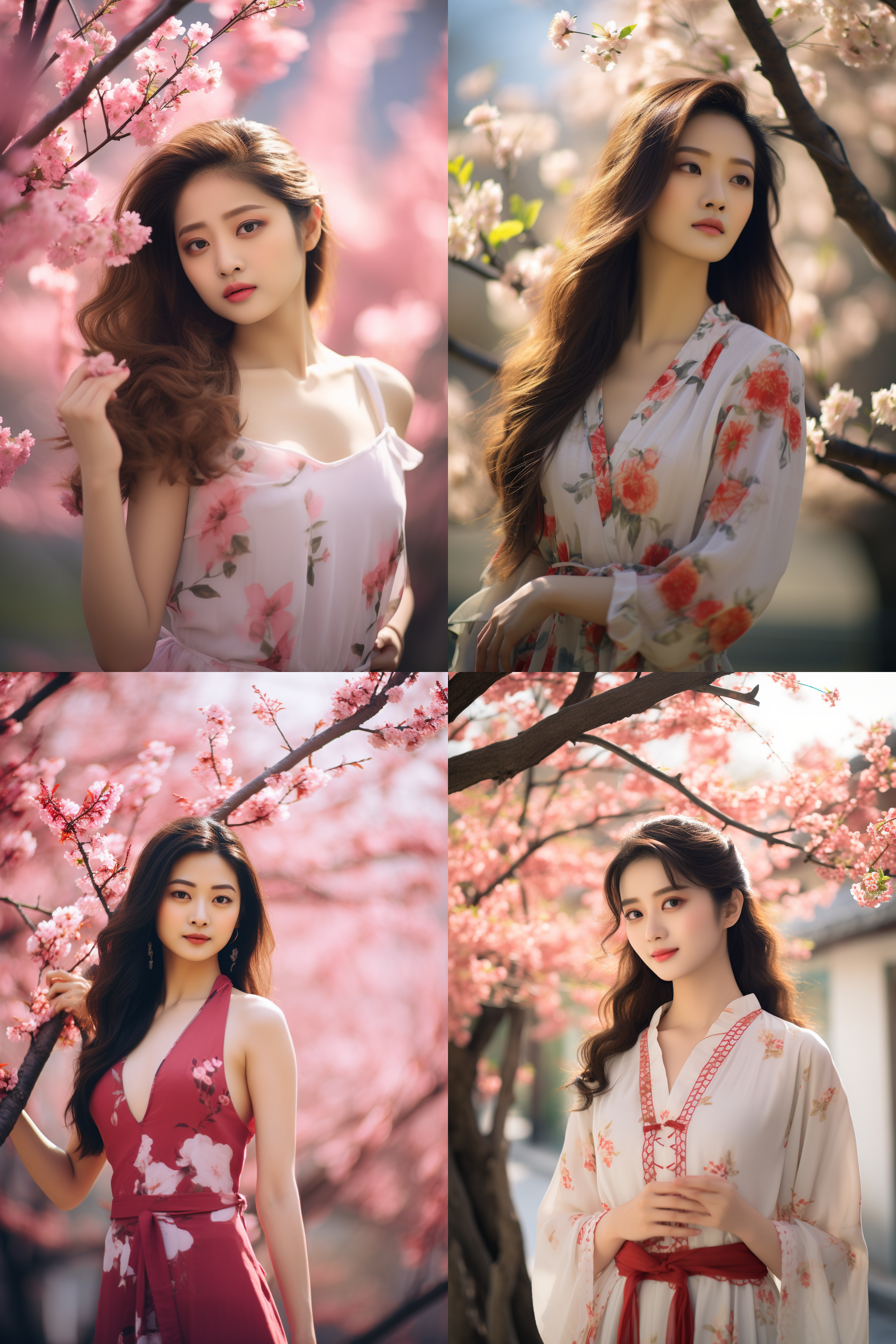 中国女孩，套裙服饰，春日摄影，明亮光线， 清新自然，户外风景，肖像模式，中焦镜头，自然姿态，