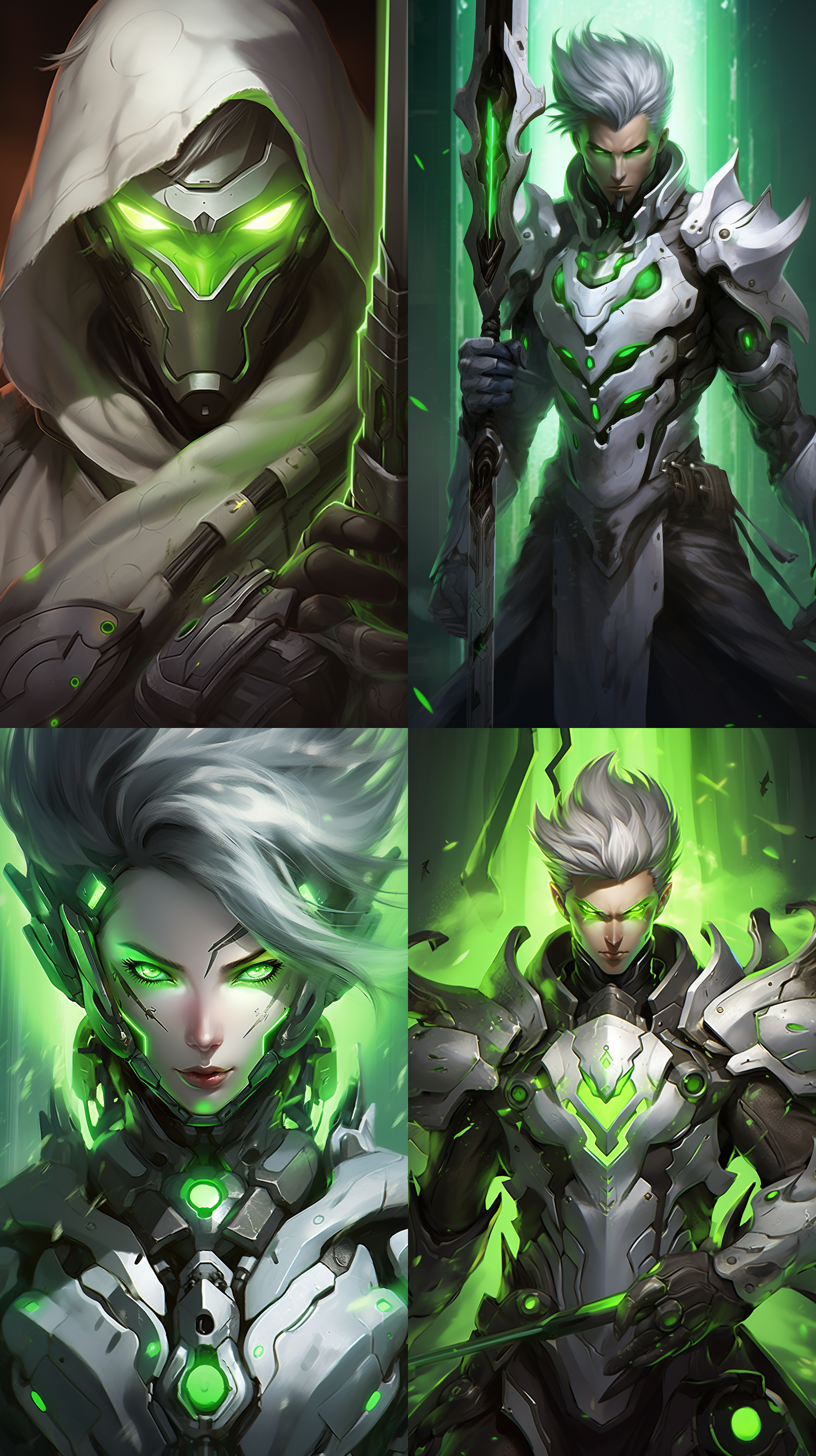 暴雪游戏，守望先锋，源氏，龙刃出鞘，眼神坚定，绿色高光，动态瞬间