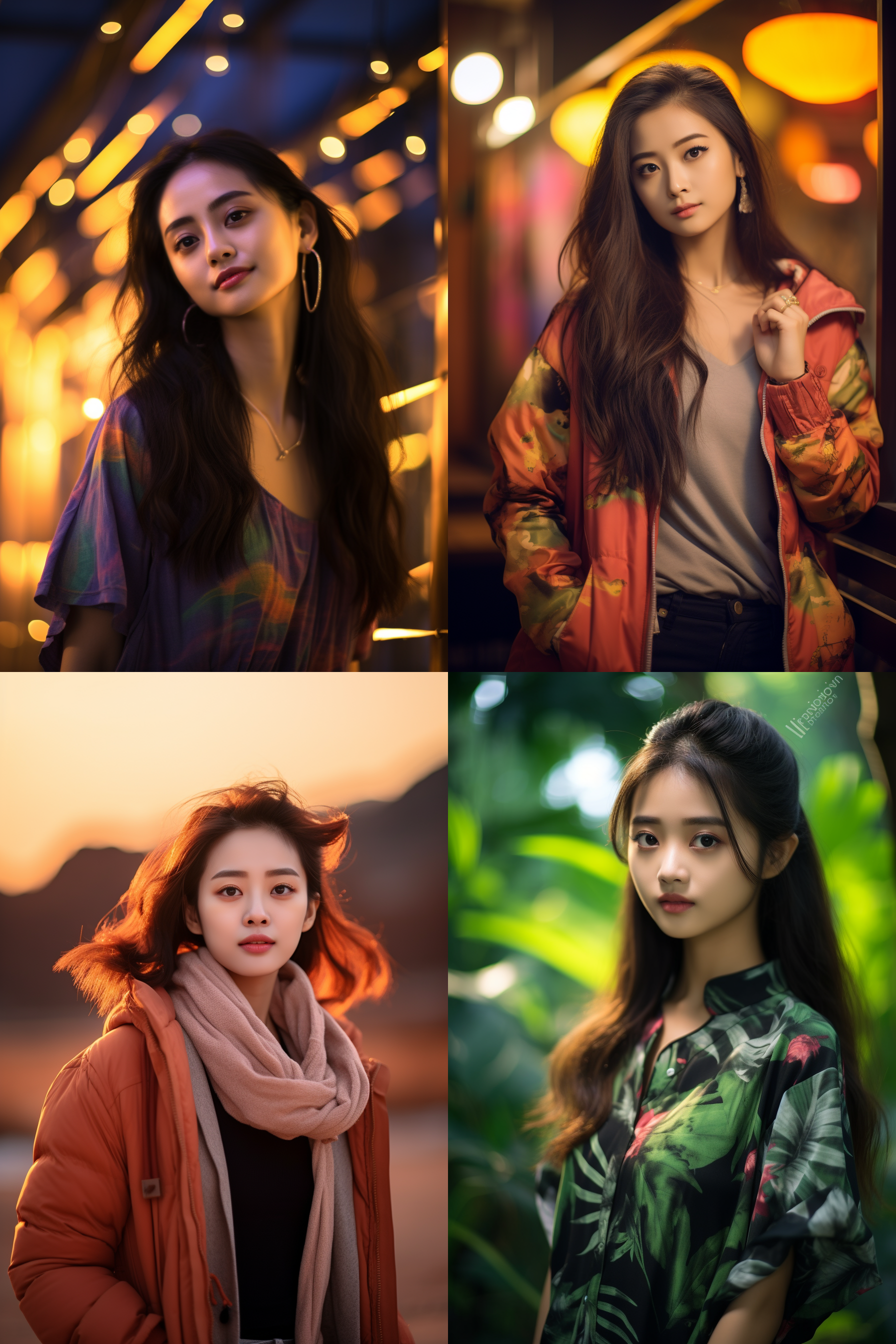 中国女孩，现代服饰，明亮光线，摄影图 清新自然，户外风景，肖像模式，中焦镜头，自然姿态，色彩鲜艳，快门优先，放松自然