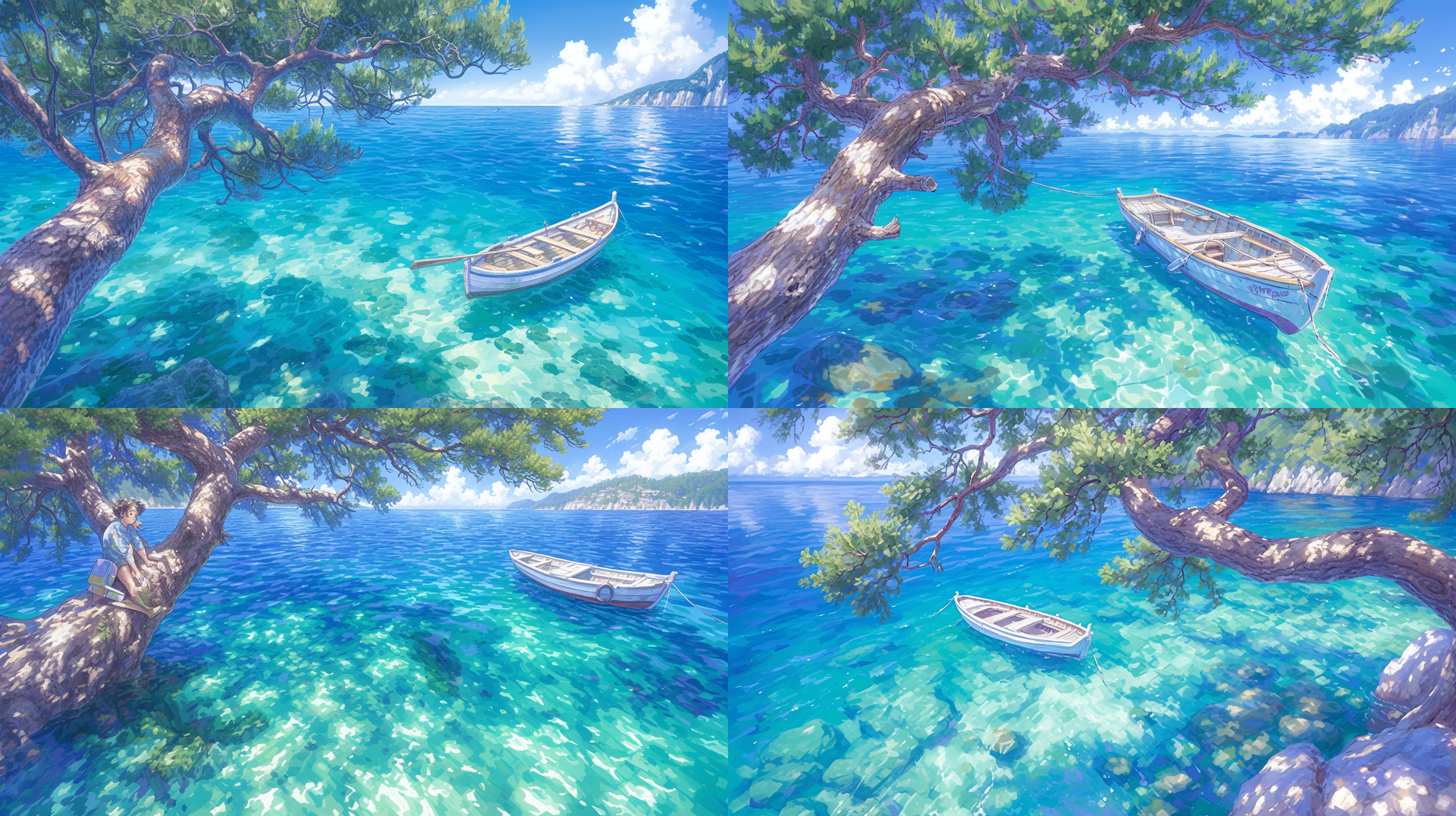 a cartoon of matt bors, söfia water and sky,in the styleof charming,idyllic rural scenes, maritime scenes, sereneseascapes, cabincore,captivating harbor views, nationageographic photo, white and red illustration, detailedilustration,detailed illustration by studio ghibli