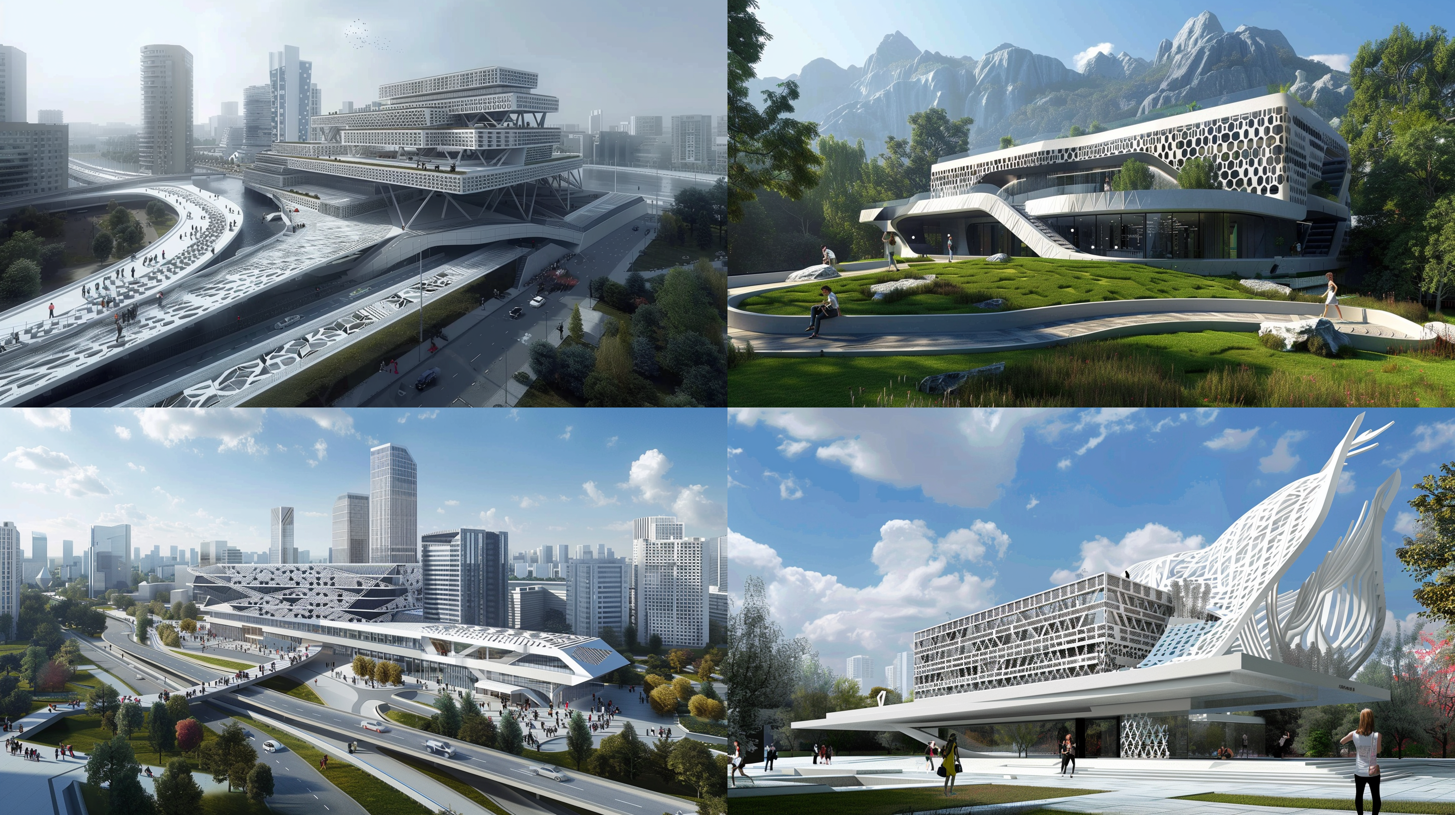 把参考图片的风格进行混合，重新生成一个建筑 当代建筑 新未来主义